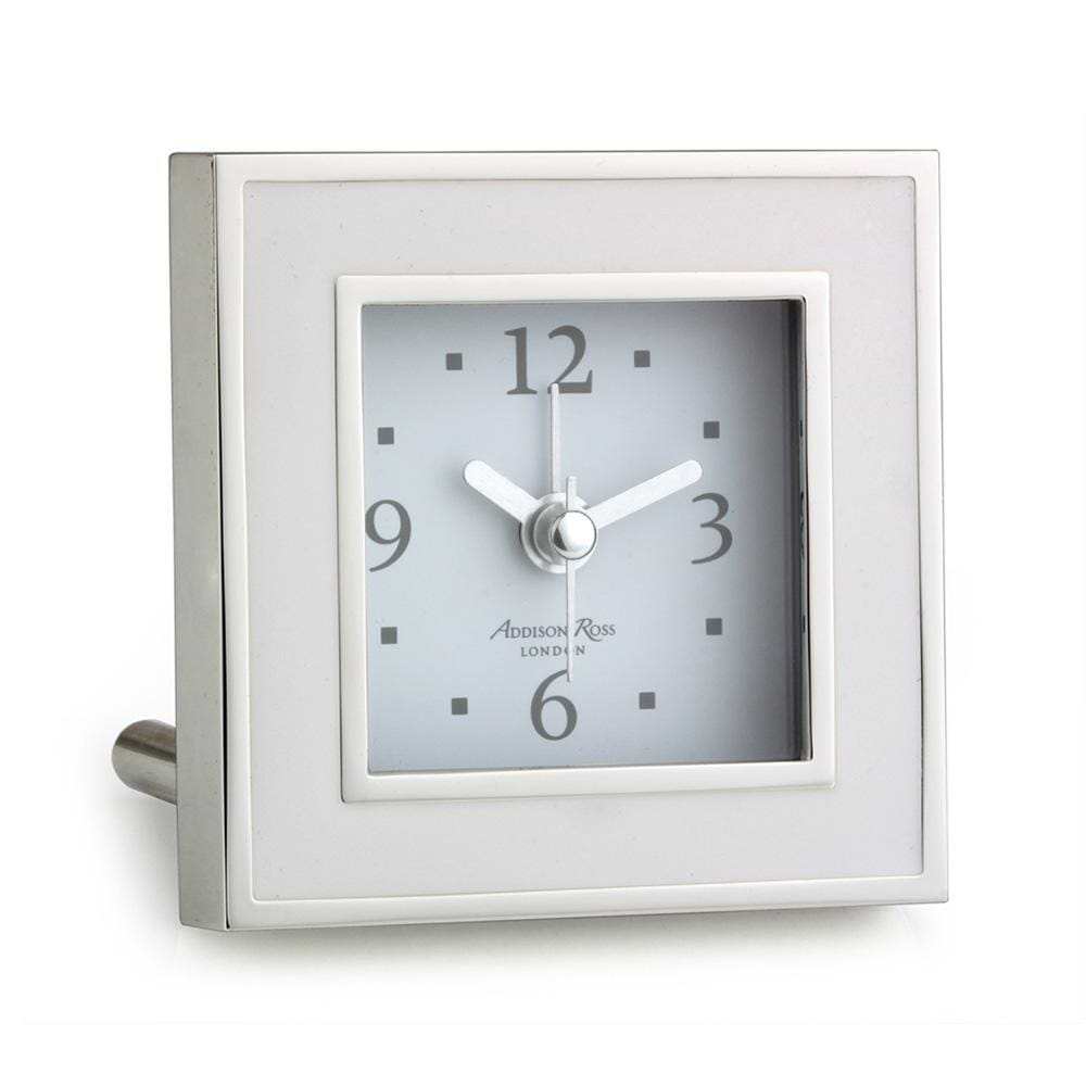 White & Silver Square Silent Alarm Clock - Addison Ross Ltd UK