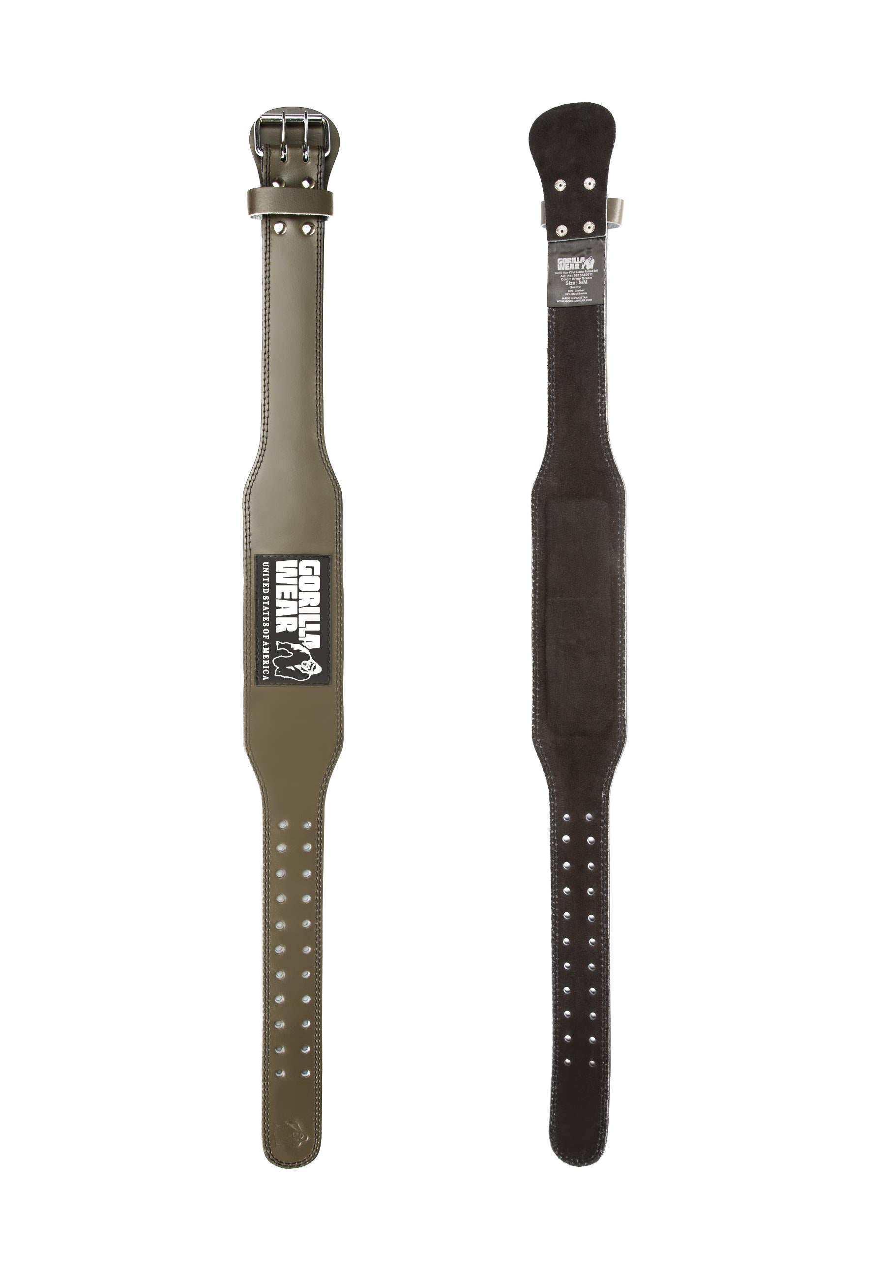Gorilla Wear 4 Inch Padded Leather Lifting Belt - Army Green