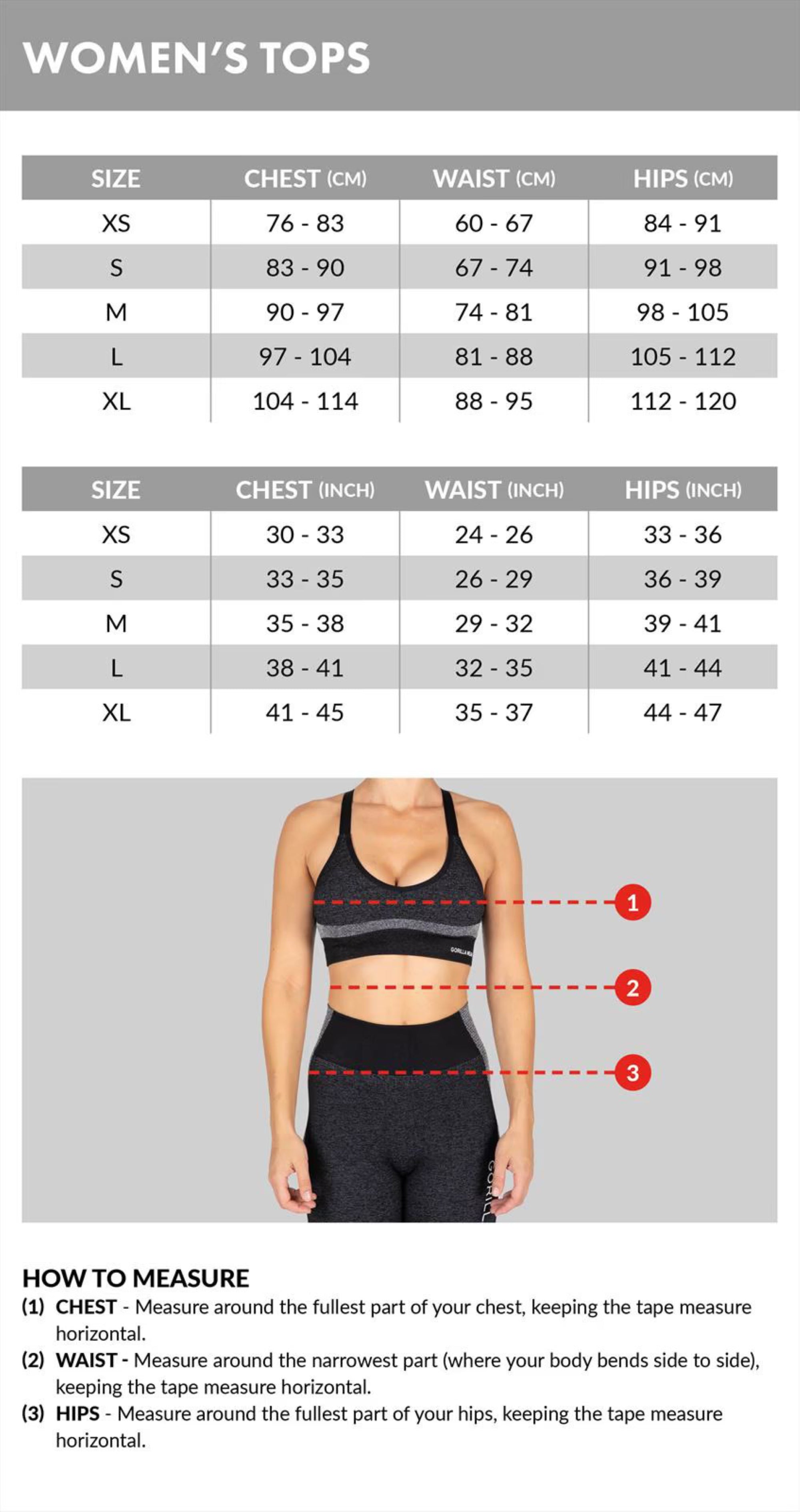 Size Guide Women's Tops