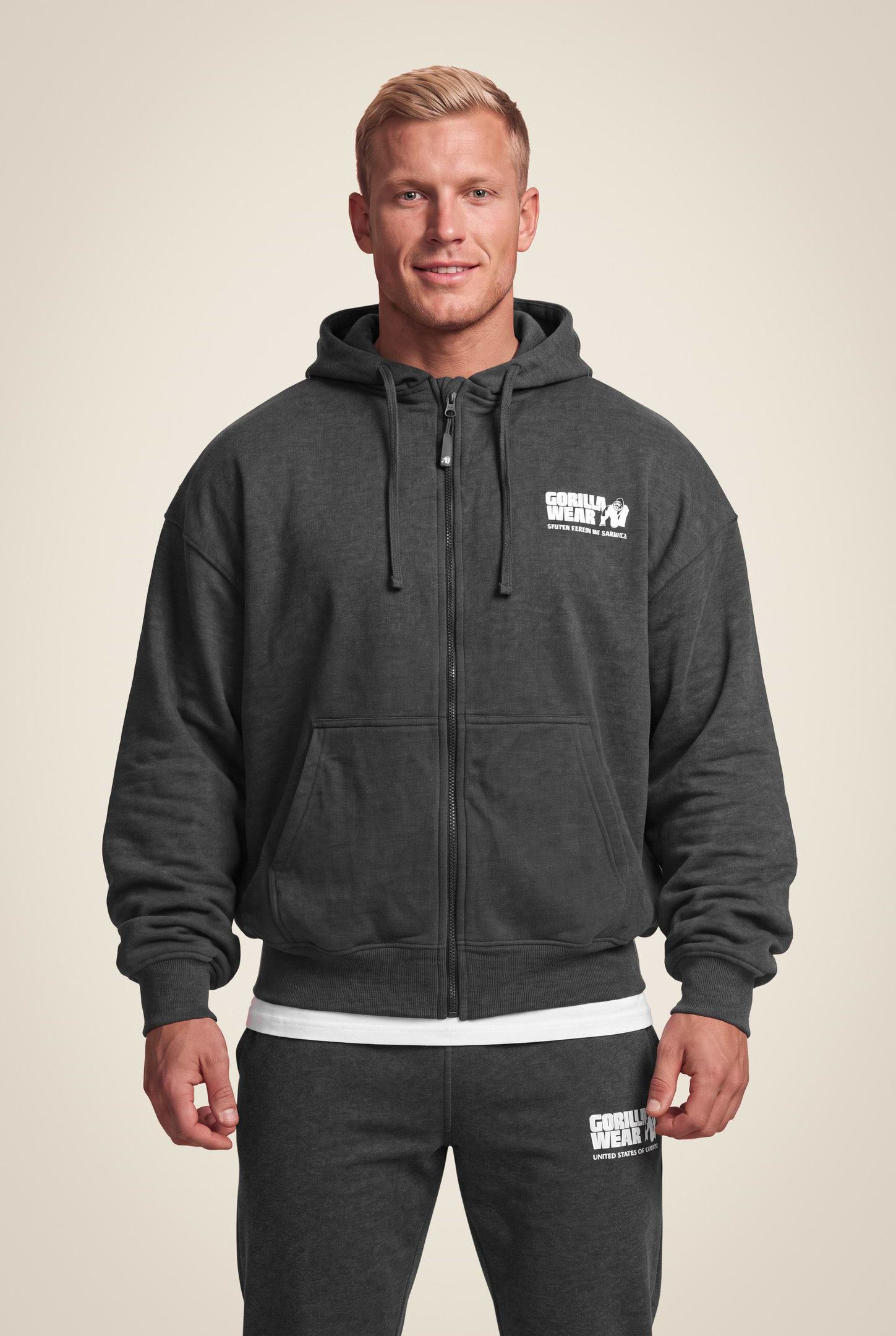 Gorilla Wear Classic Oversized Zipped Hoodie Hoodie & Sweatshirt Dark Gray Melange