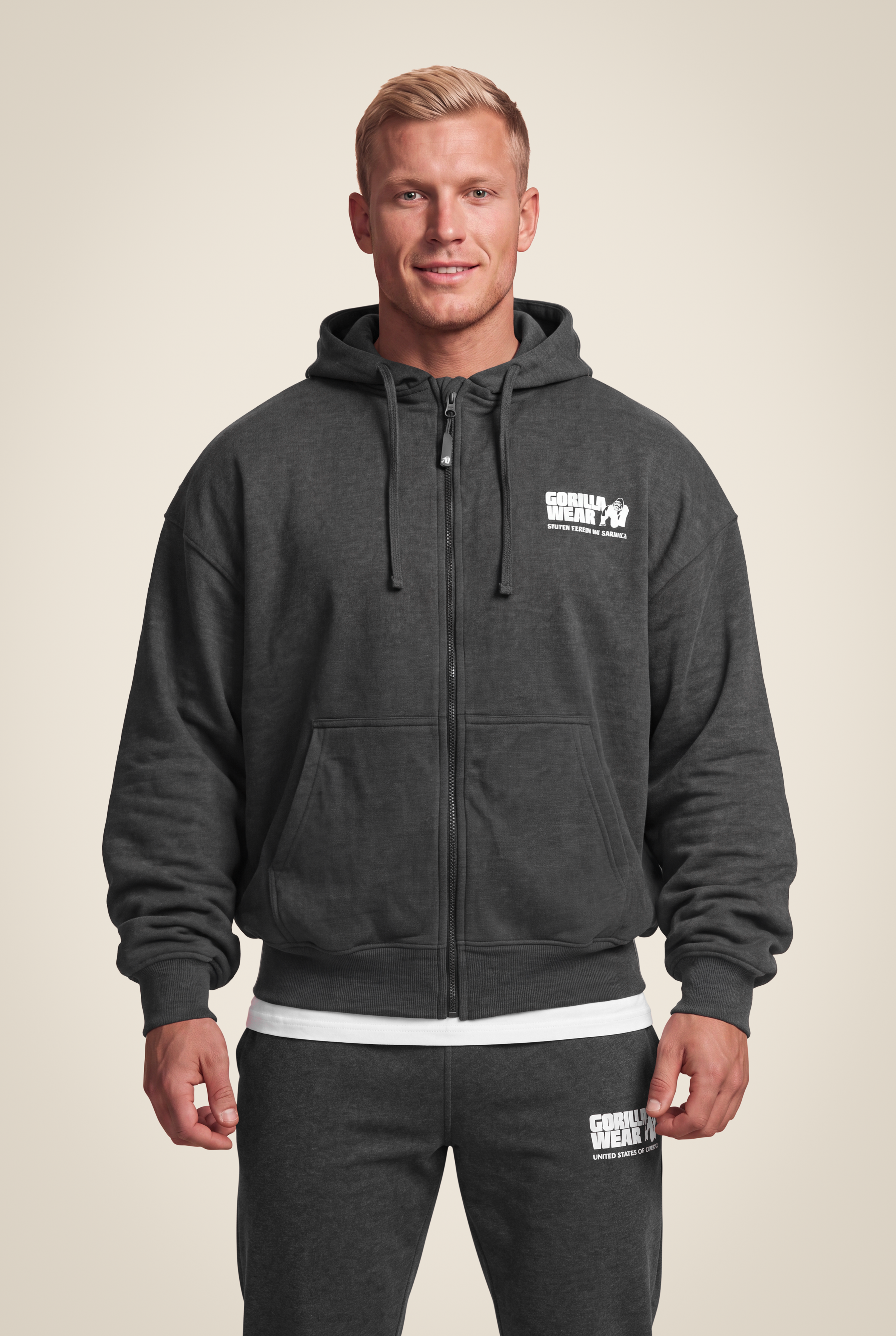 Gorilla Wear Classic Oversized Zipped Hoodie Hoodie & Sweatshirt Dark Gray Melange