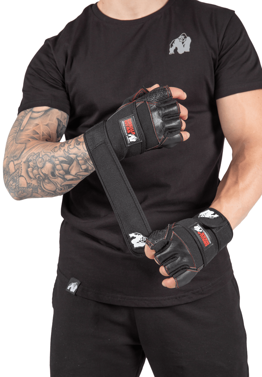 Gorilla Wear Dallas Wrist Wraps Gloves Workout Gloves & Grips Black/Red Stitched