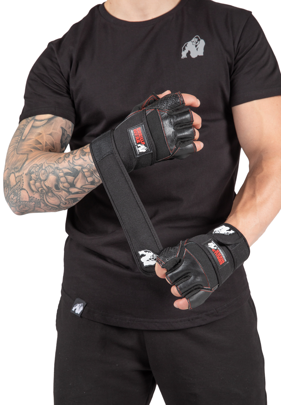 Gorilla Wear Dallas Wrist Wraps Gloves Workout Gloves & Grips Black/Red Stitched