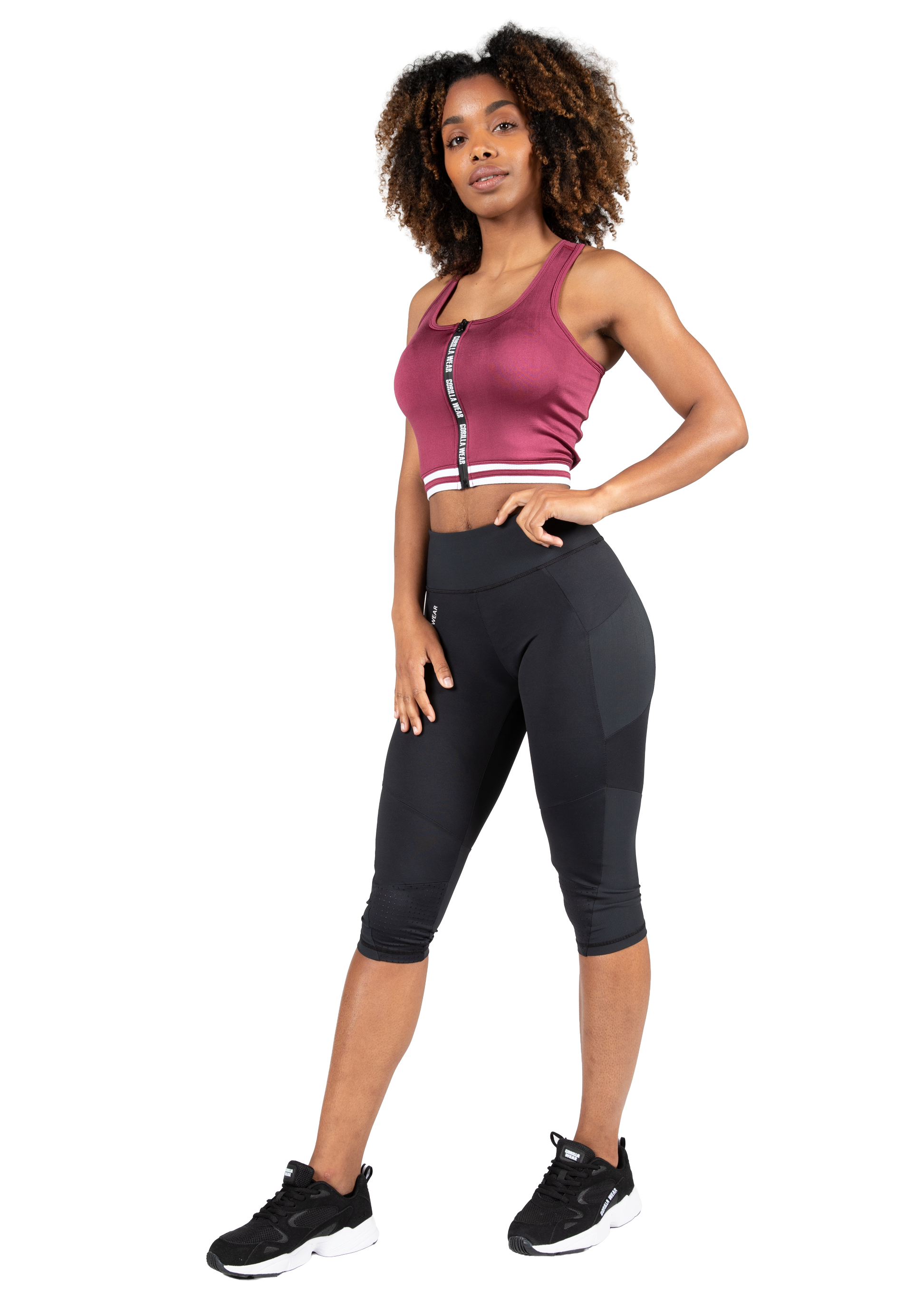 Gorilla Wear Mesa Zip Front Crop Top T-Shirt & Tops Burgundy