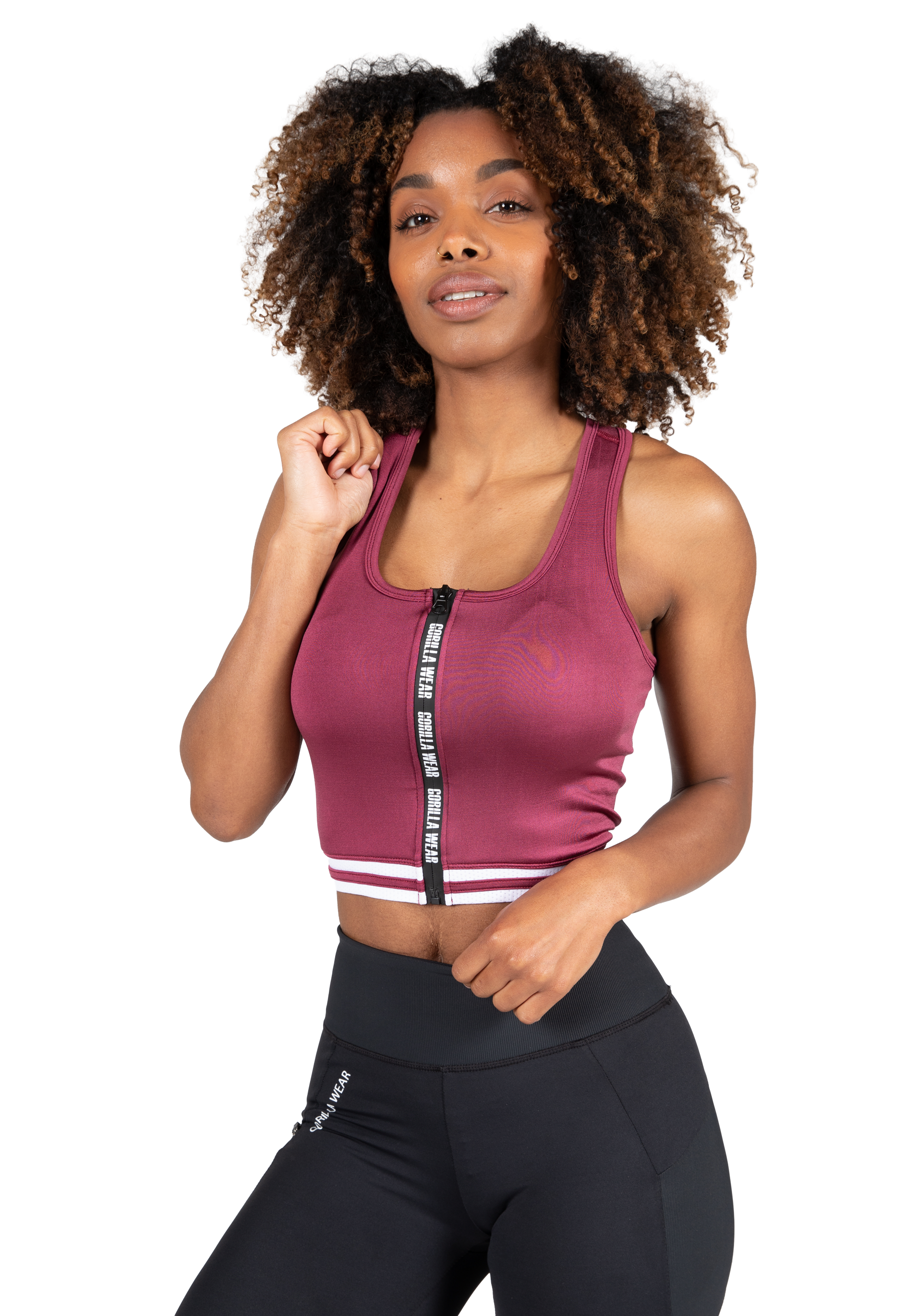 Gorilla Wear Mesa Zip Front Crop Top T-Shirt & Tops Burgundy