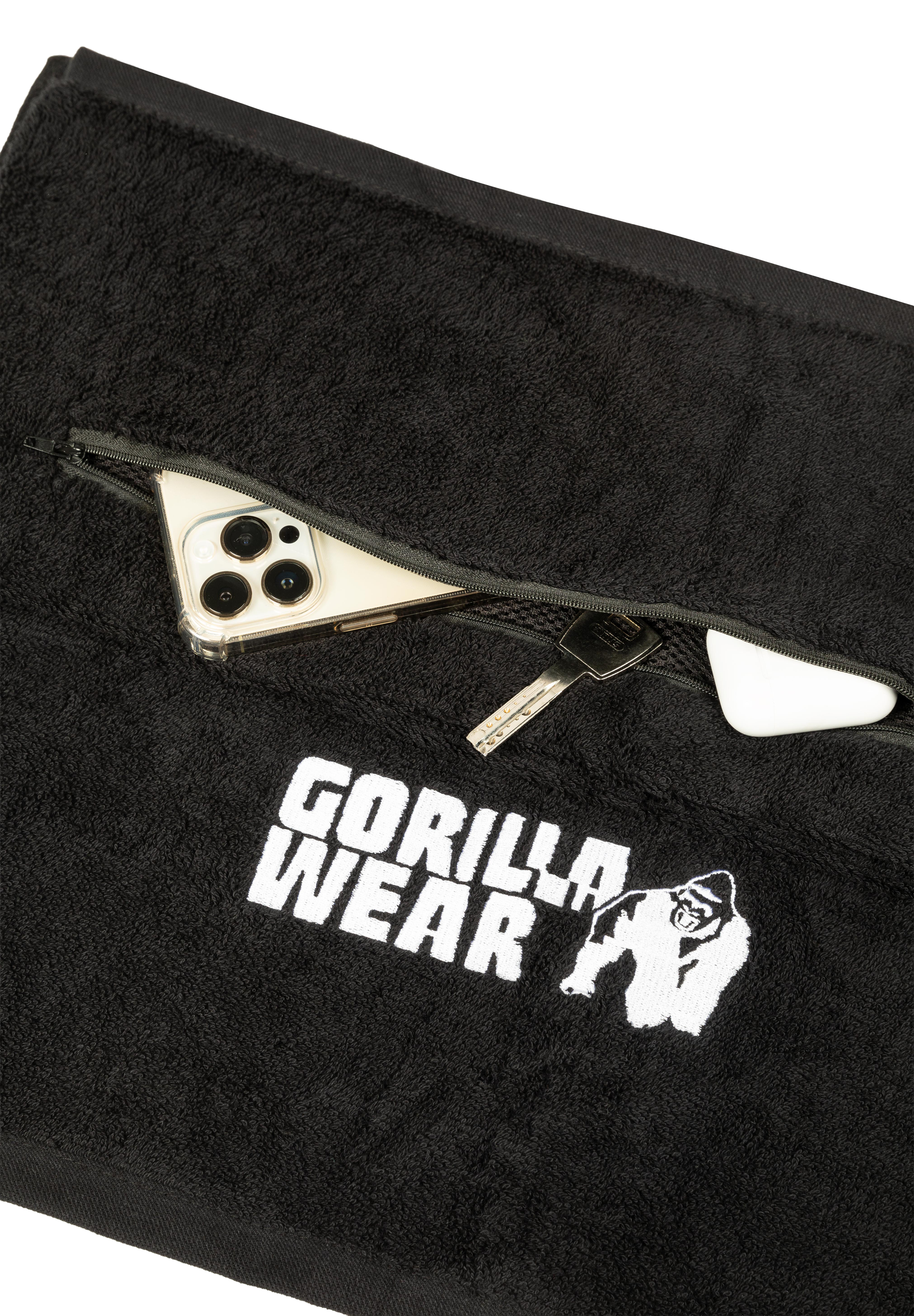 Gorilla Wear Zip Pocket Gym Towel Towels Black