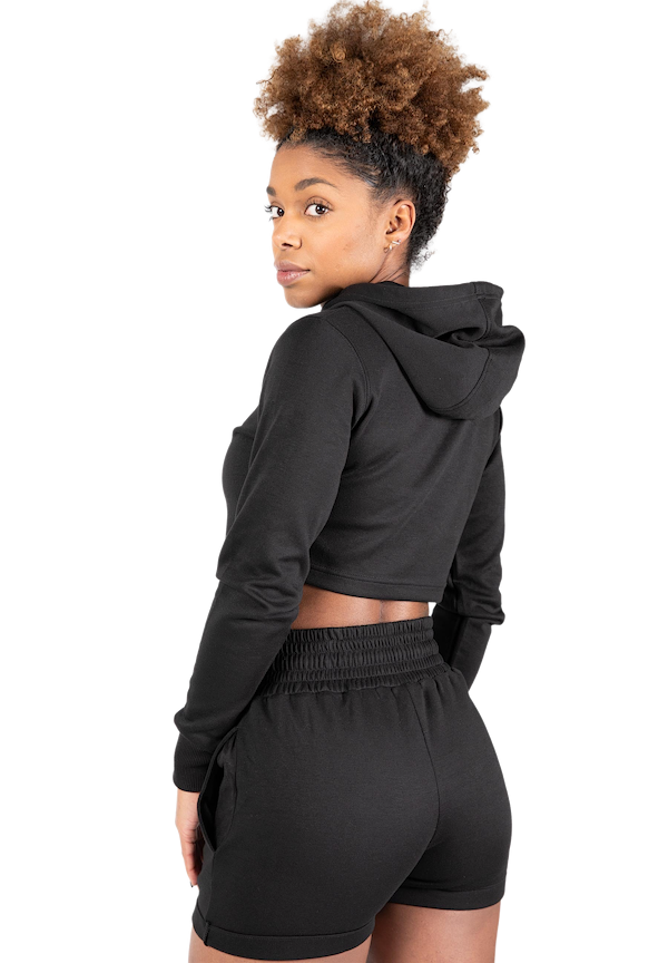 Pixley Crop Top Hoodie - Black