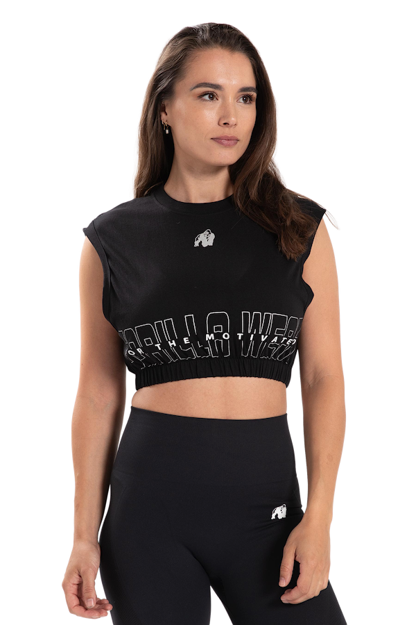 Albion Oversized Crop Top-Black