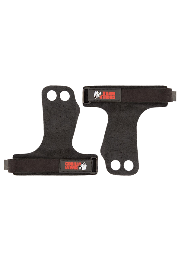 2-Hole Leather Lifting Grips - Black