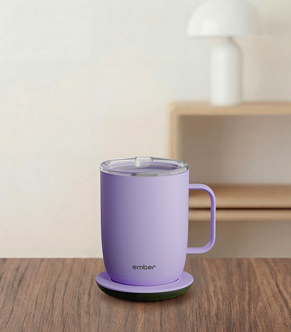 Ember Mug 3 in Lavender, 14 oz, on a desk