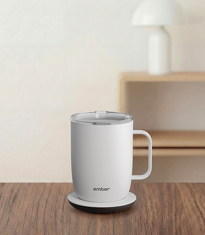 Ember Mug 3 in White, 14 oz, on a desk