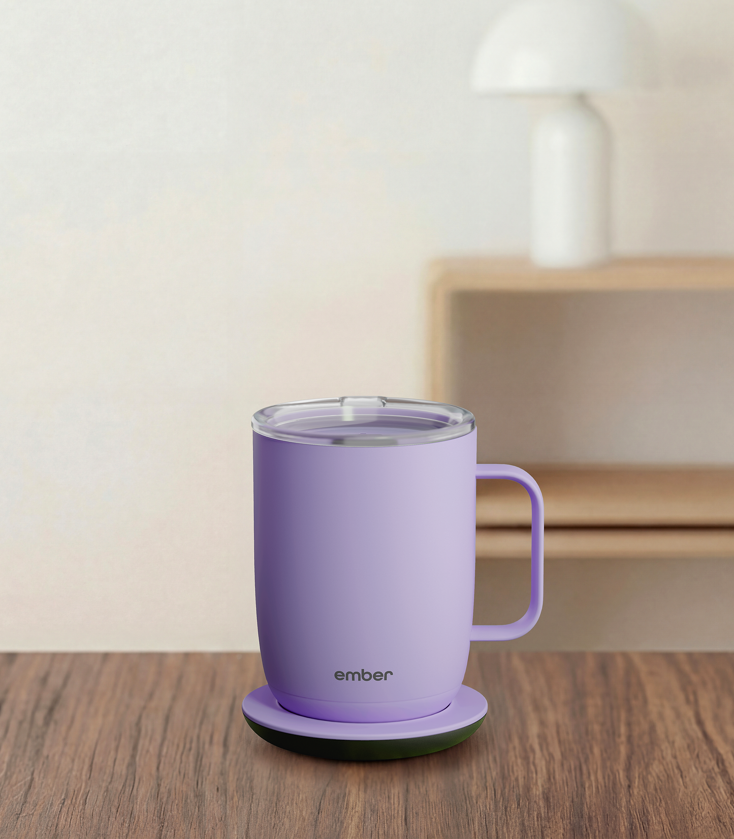 Ember Mug 3 in Lavender, 14 oz, on a desk