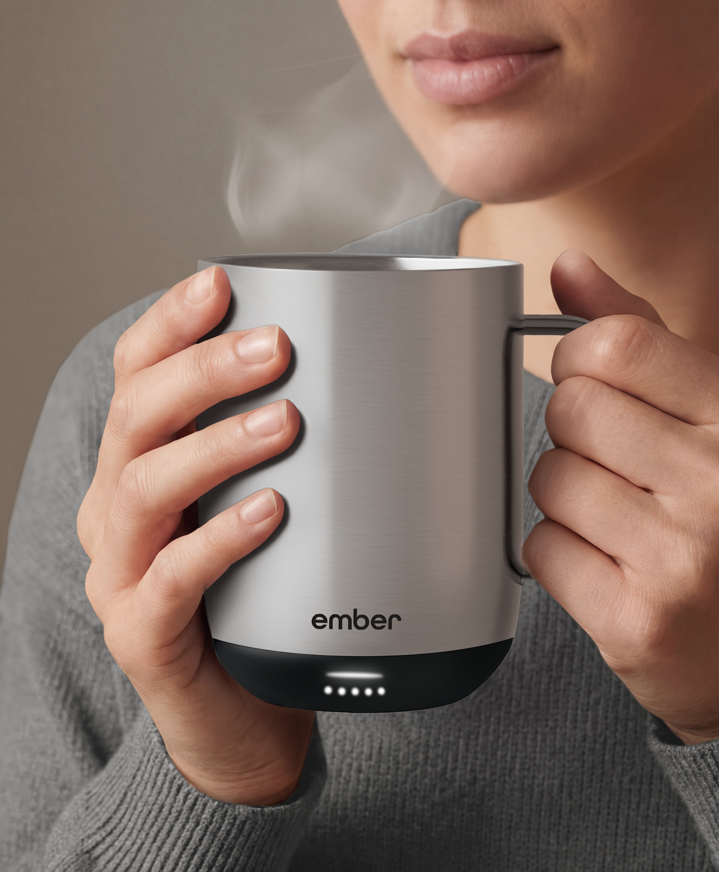 Ember Mug 3 in Stainless Steel Edition, 10 oz, held in hands