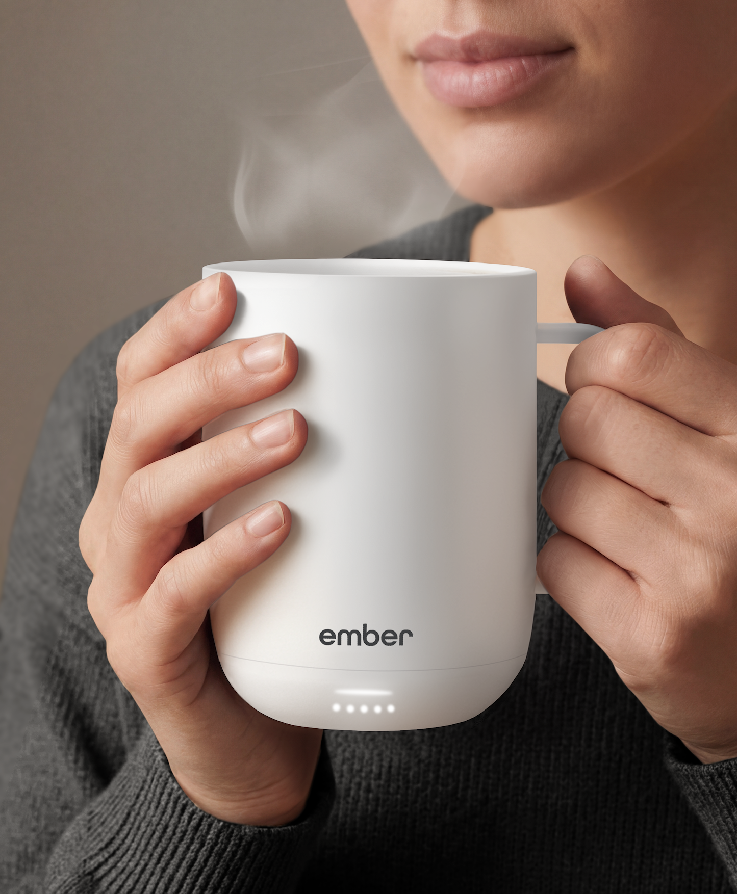 Ember Mug 3 in White, 10 oz, held in hands