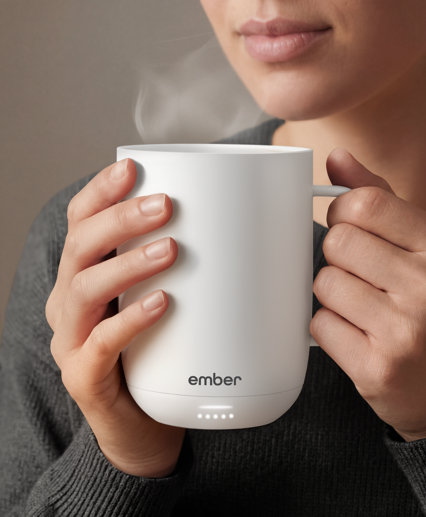 Ember Mug 3 in White, 14 oz, held in hands