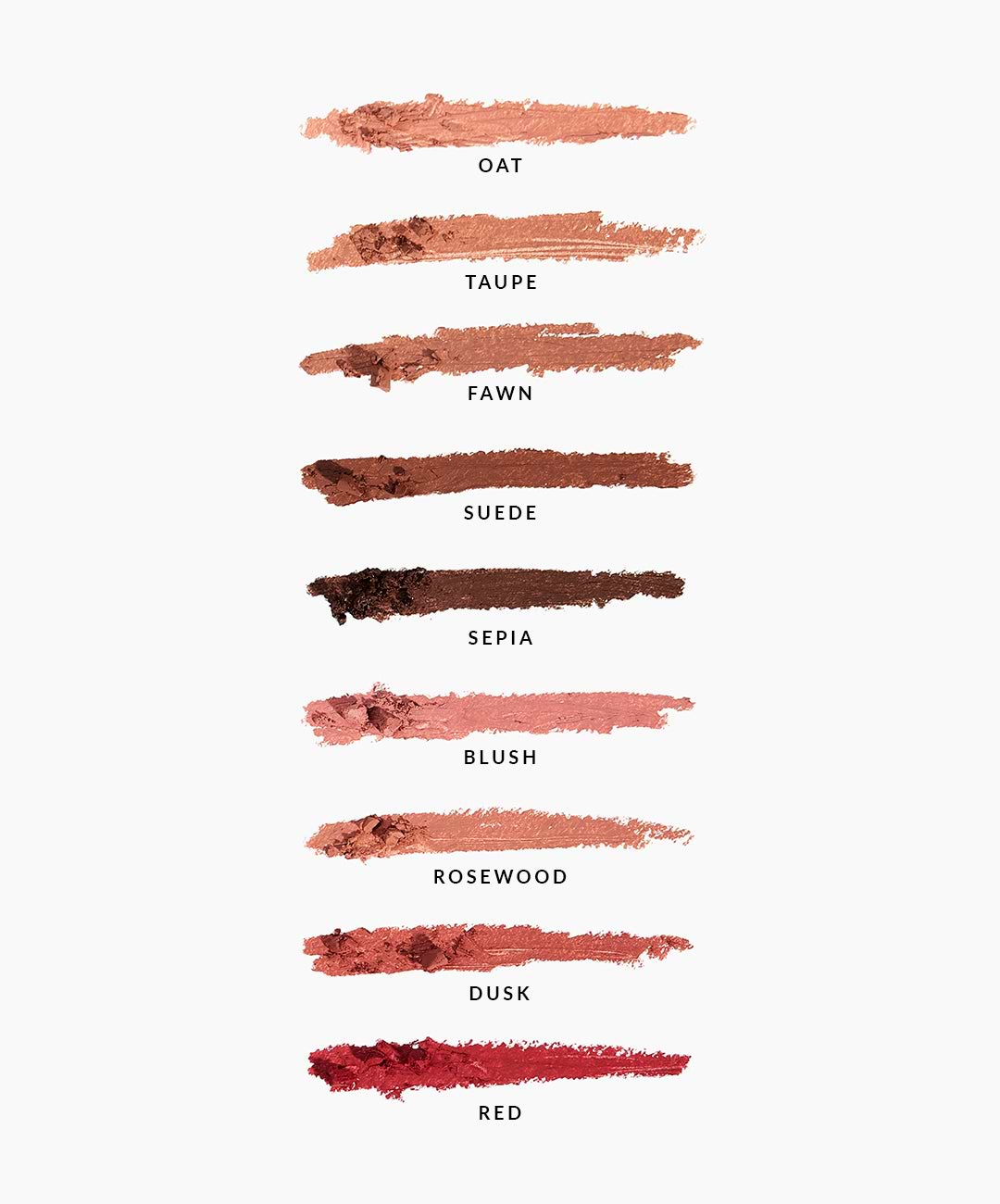 Image of 9 different lip liner shade swatches