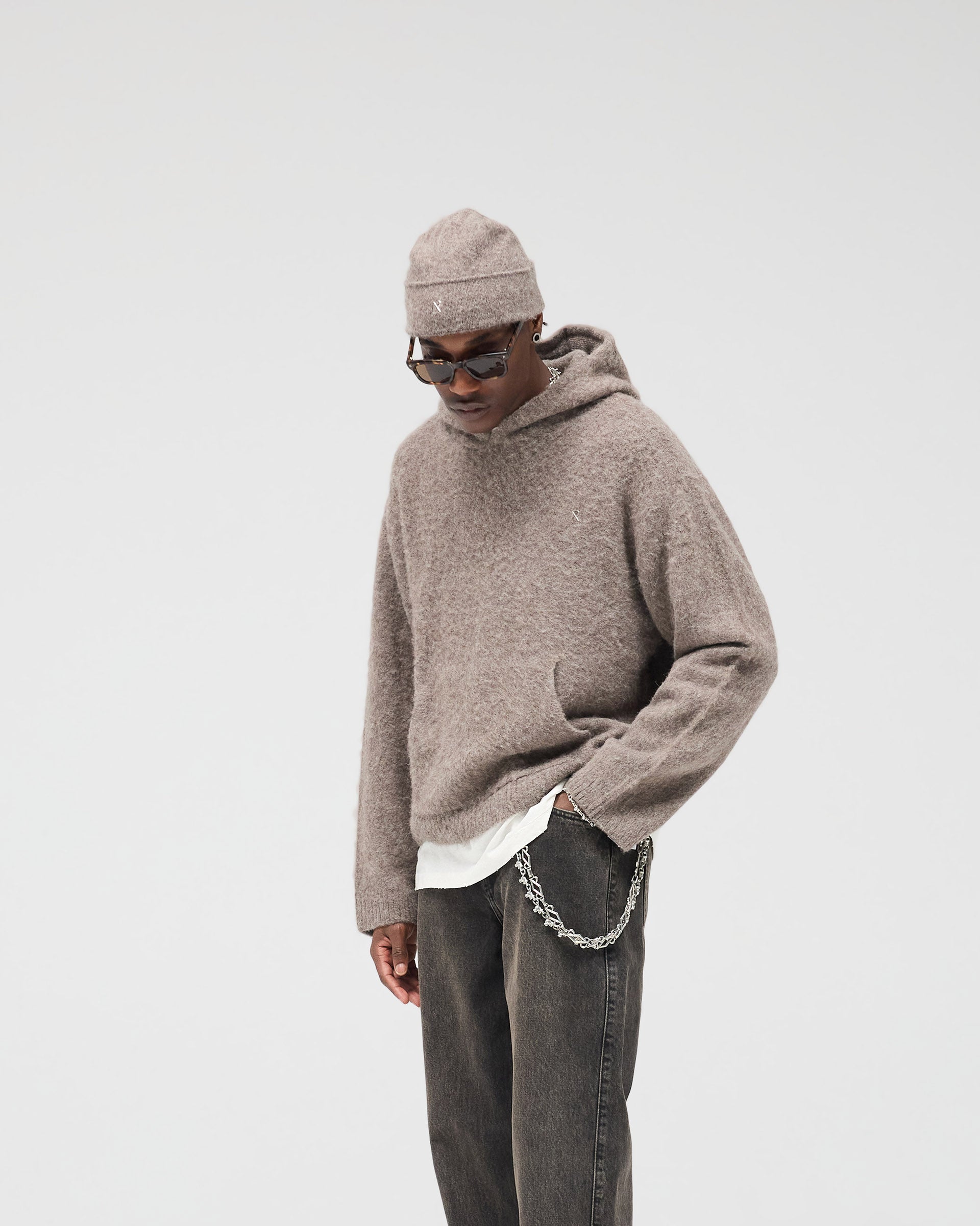 Textured Borg Hoodie - Nero
