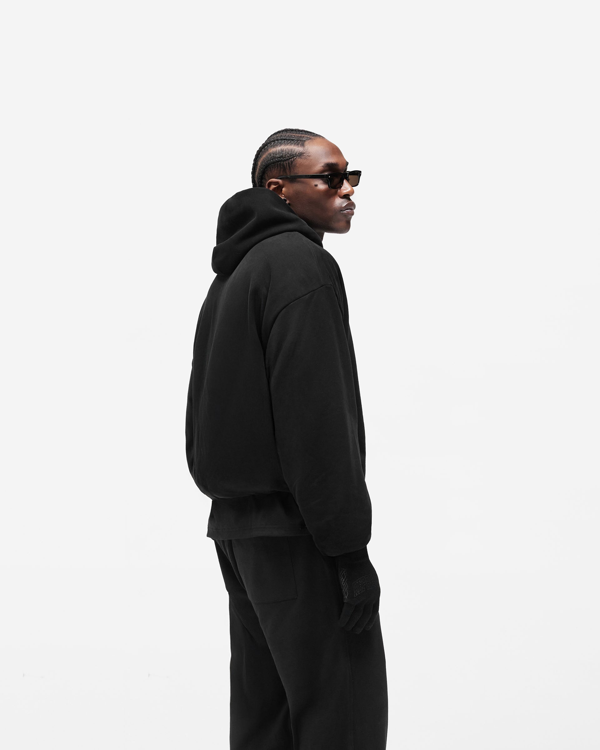 Dual Layer Script Hoodie - Jet Black
