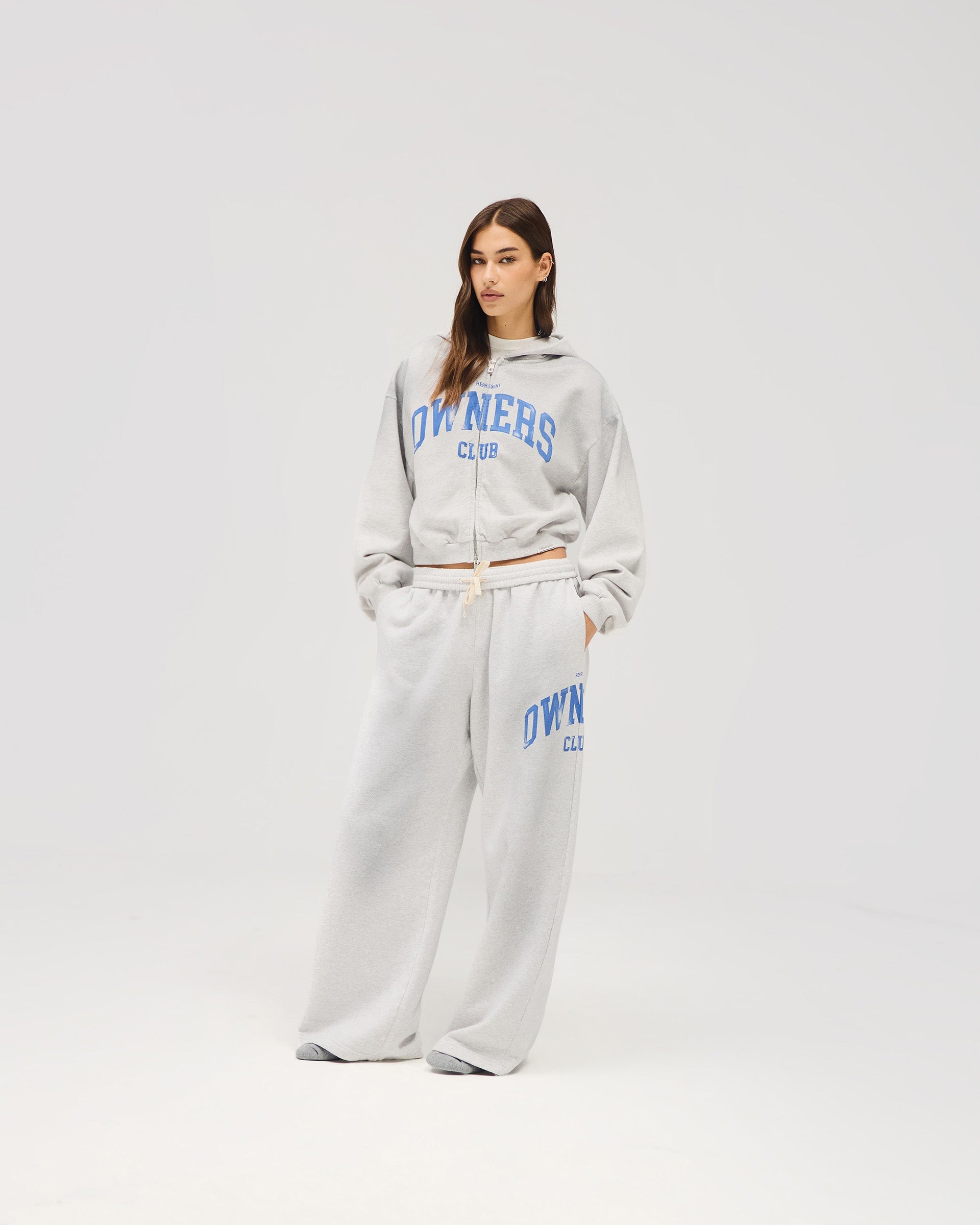 Represent Owners Club Zip Through Hoodie - Sprayed Ice Grey Marl
