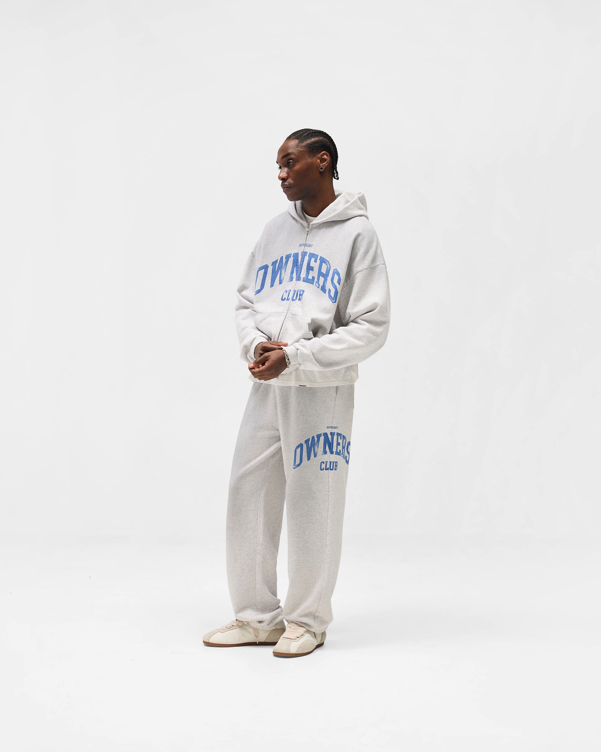 Represent Owners Club Zip Through Hoodie - Sprayed Ice Grey Marl