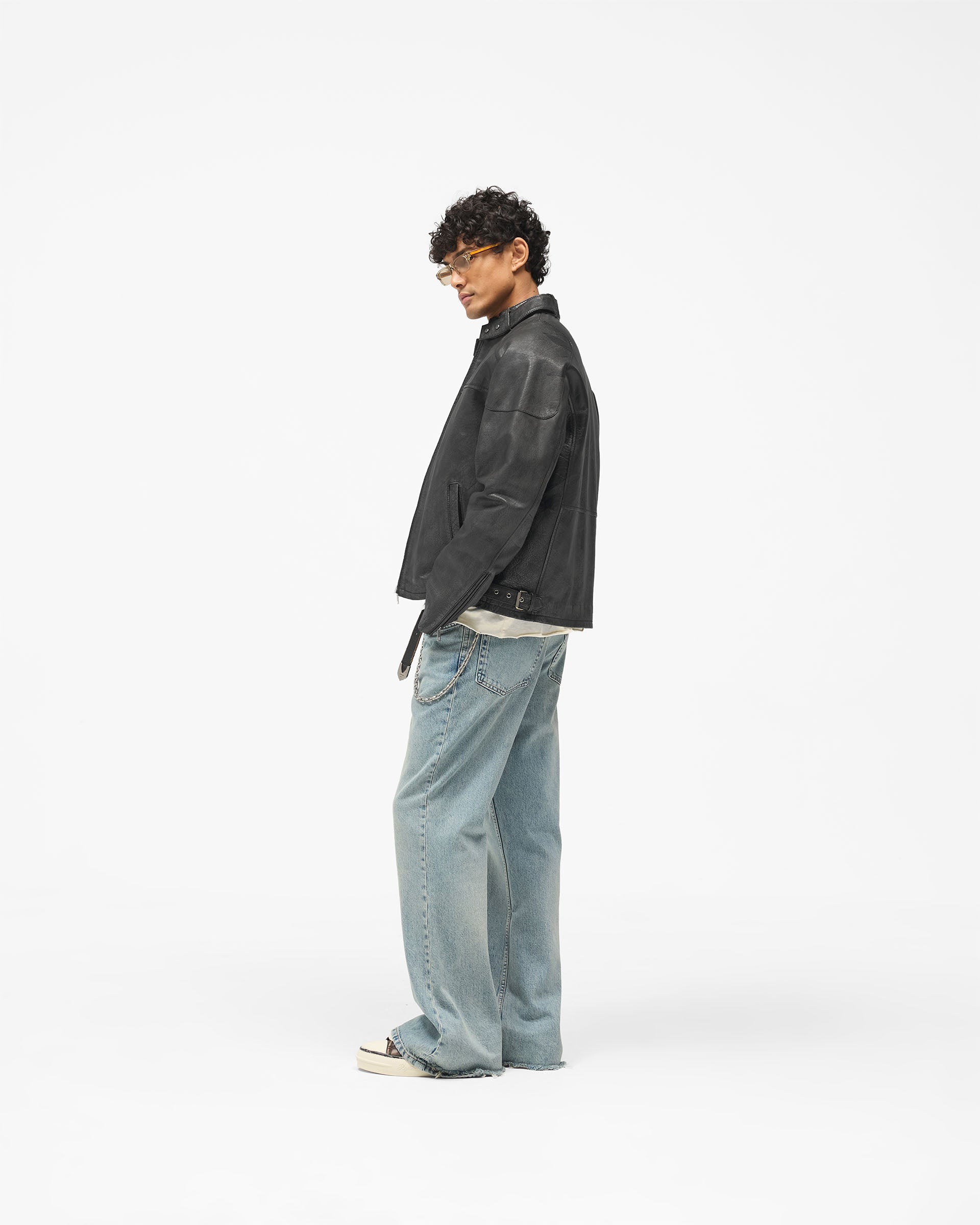 Flag Leather Bomber - Black