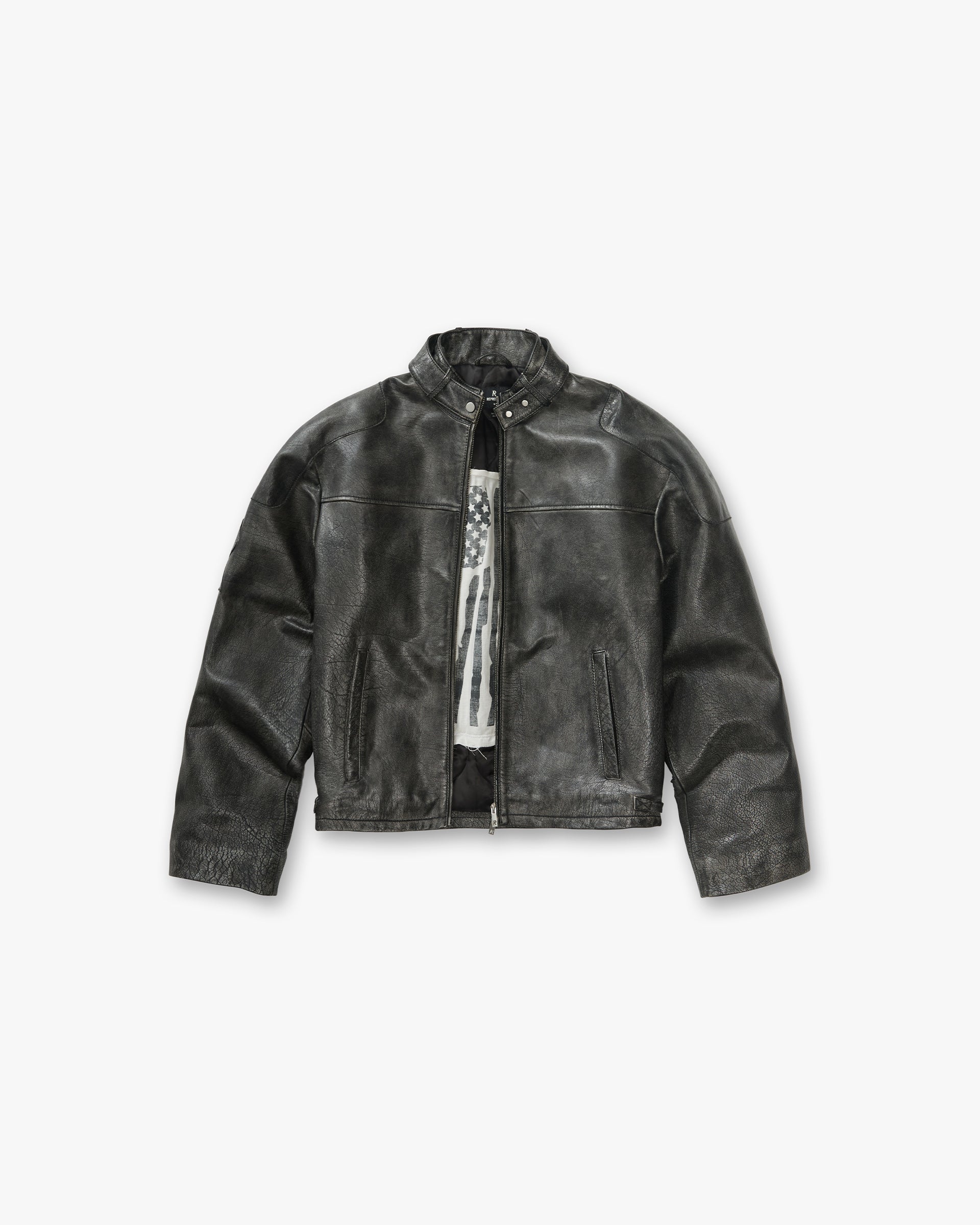 Flag Leather Bomber - Black