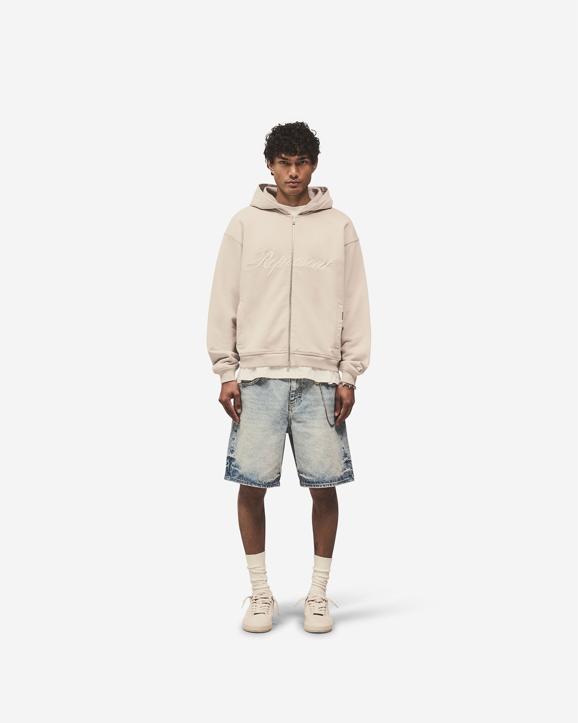 Script Logo Zip Hoodie - Concrete