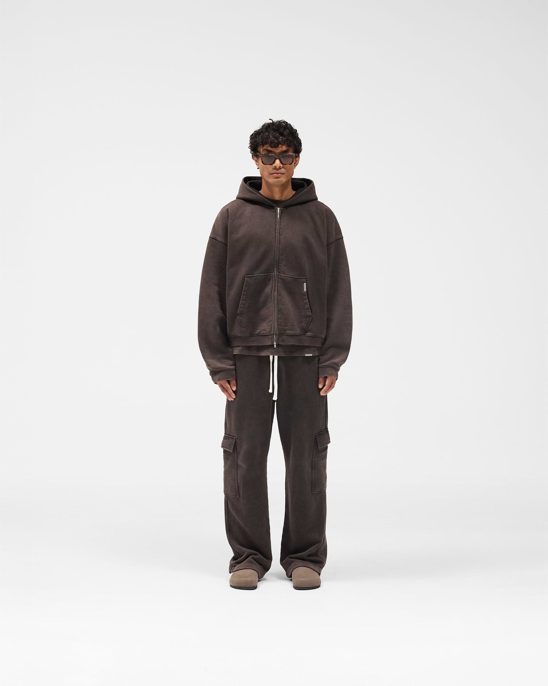 Initial Boxy Zip Through Hoodie - Coffee
