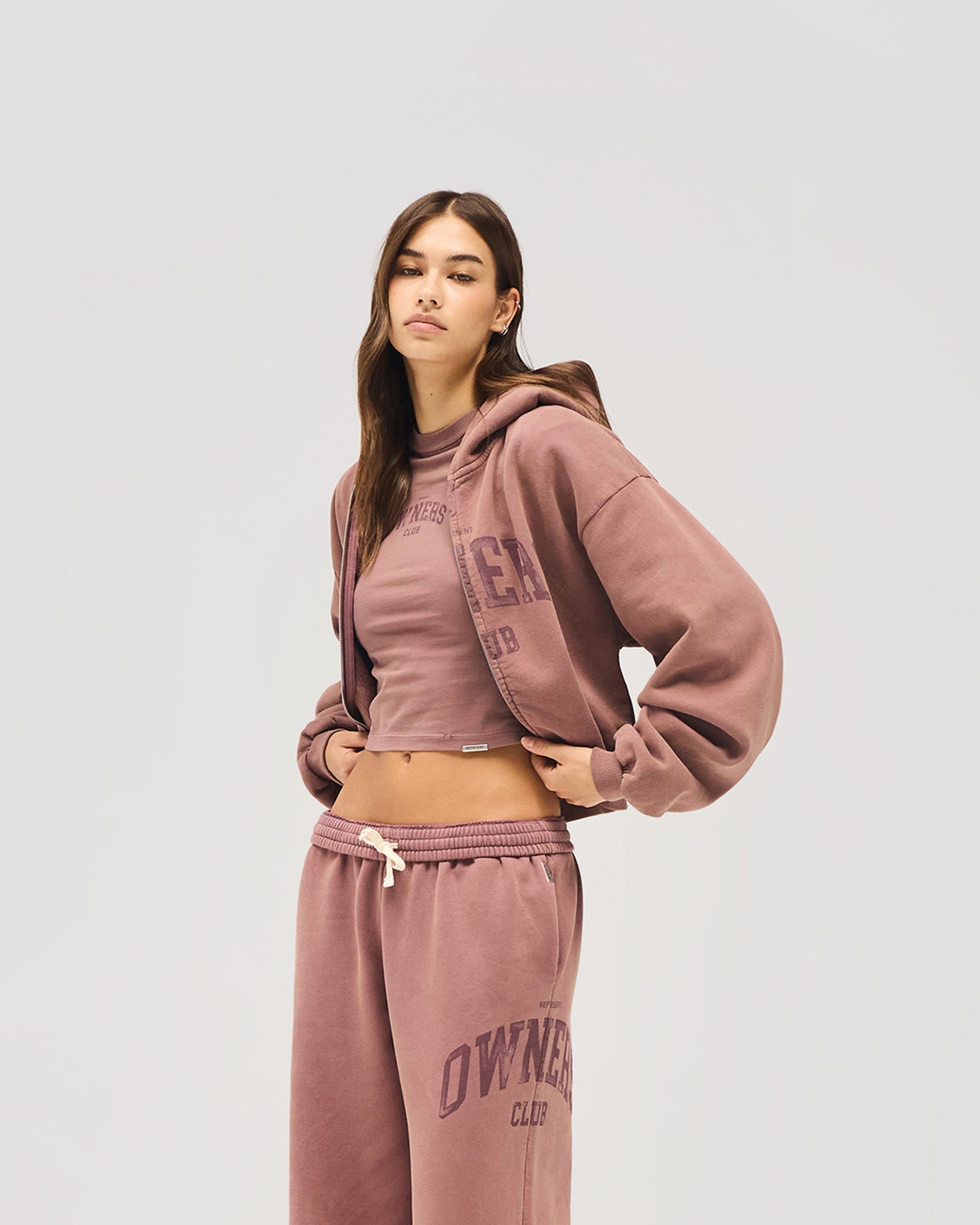 Represent Owners Club Zip Through Hoodie - Smoked Rose