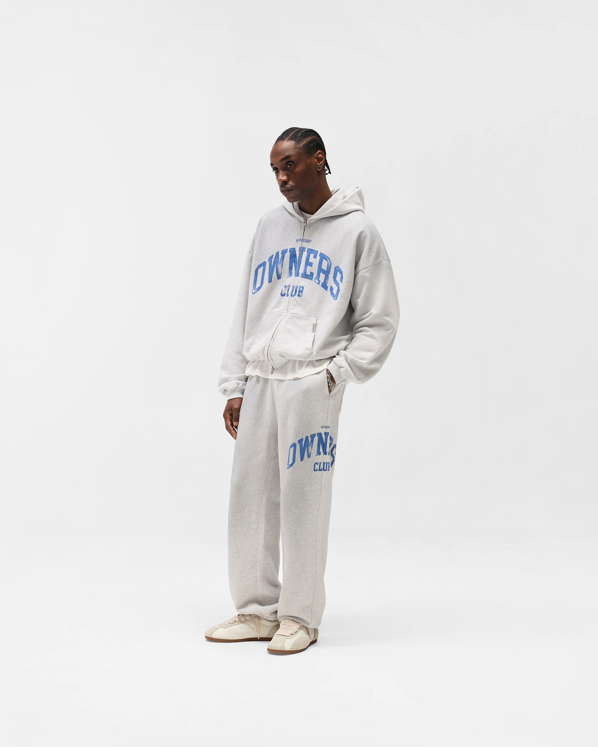 Represent Owners Club Zip Through Hoodie - Sprayed Ice Grey Marl