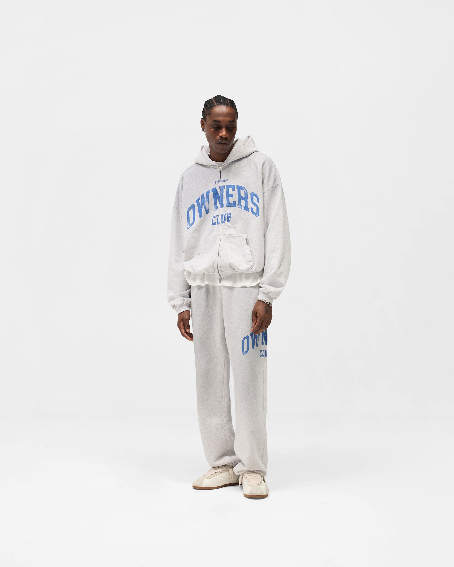 Represent Owners Club Zip Through Hoodie - Sprayed Ice Grey Marl