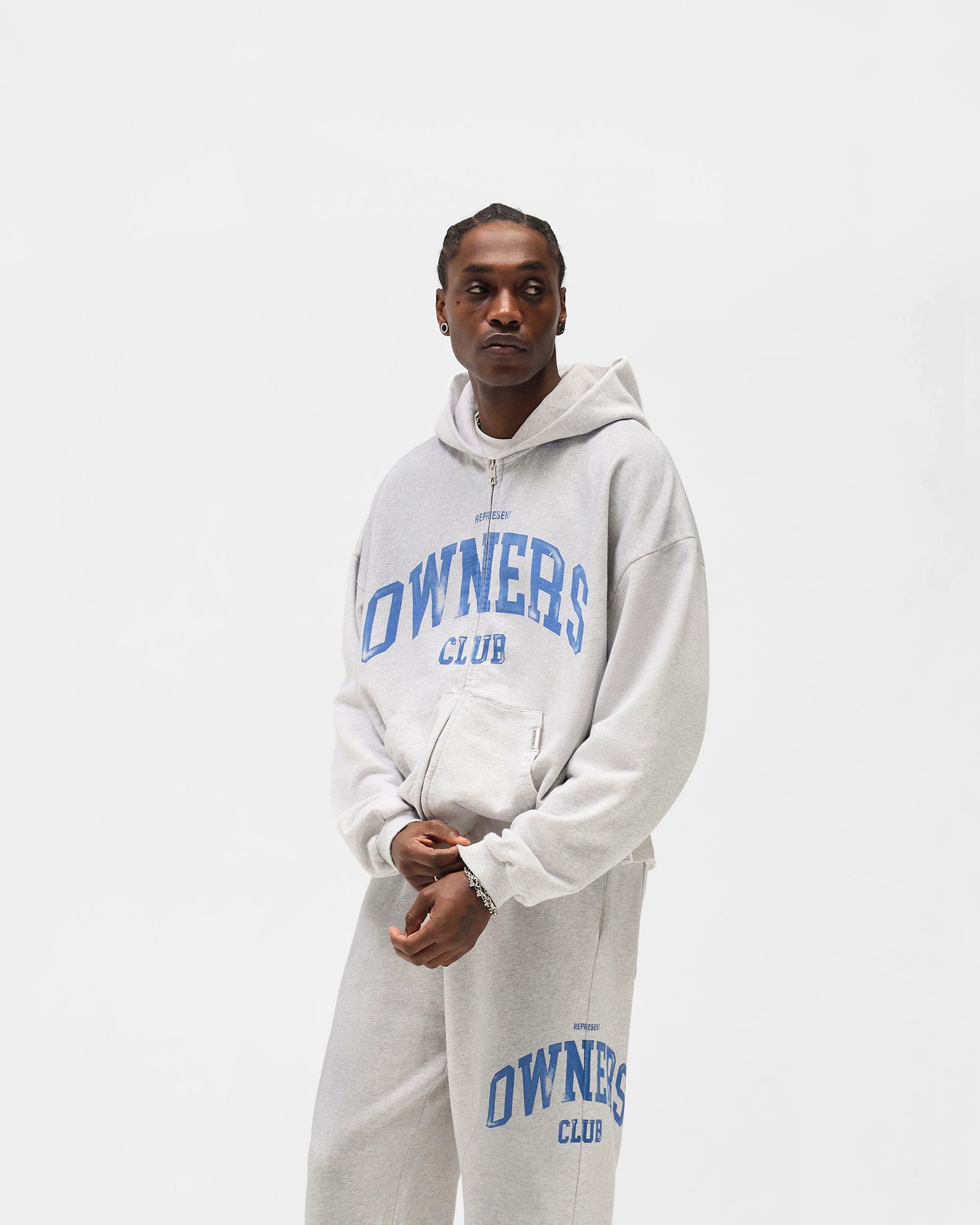 Represent Owners Club Zip Through Hoodie - Sprayed Ice Grey Marl