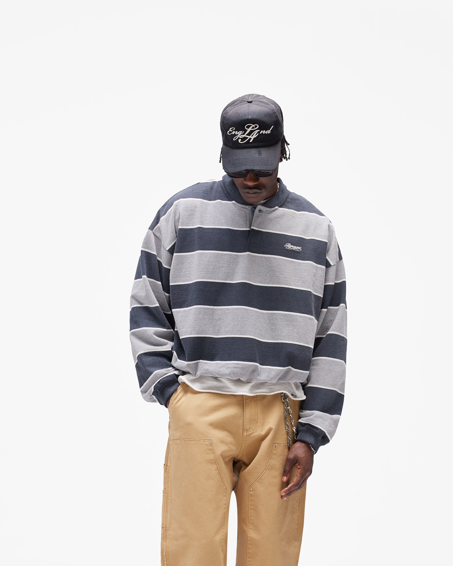 California Striped Henley Sweater - Jet Black Grey Marl