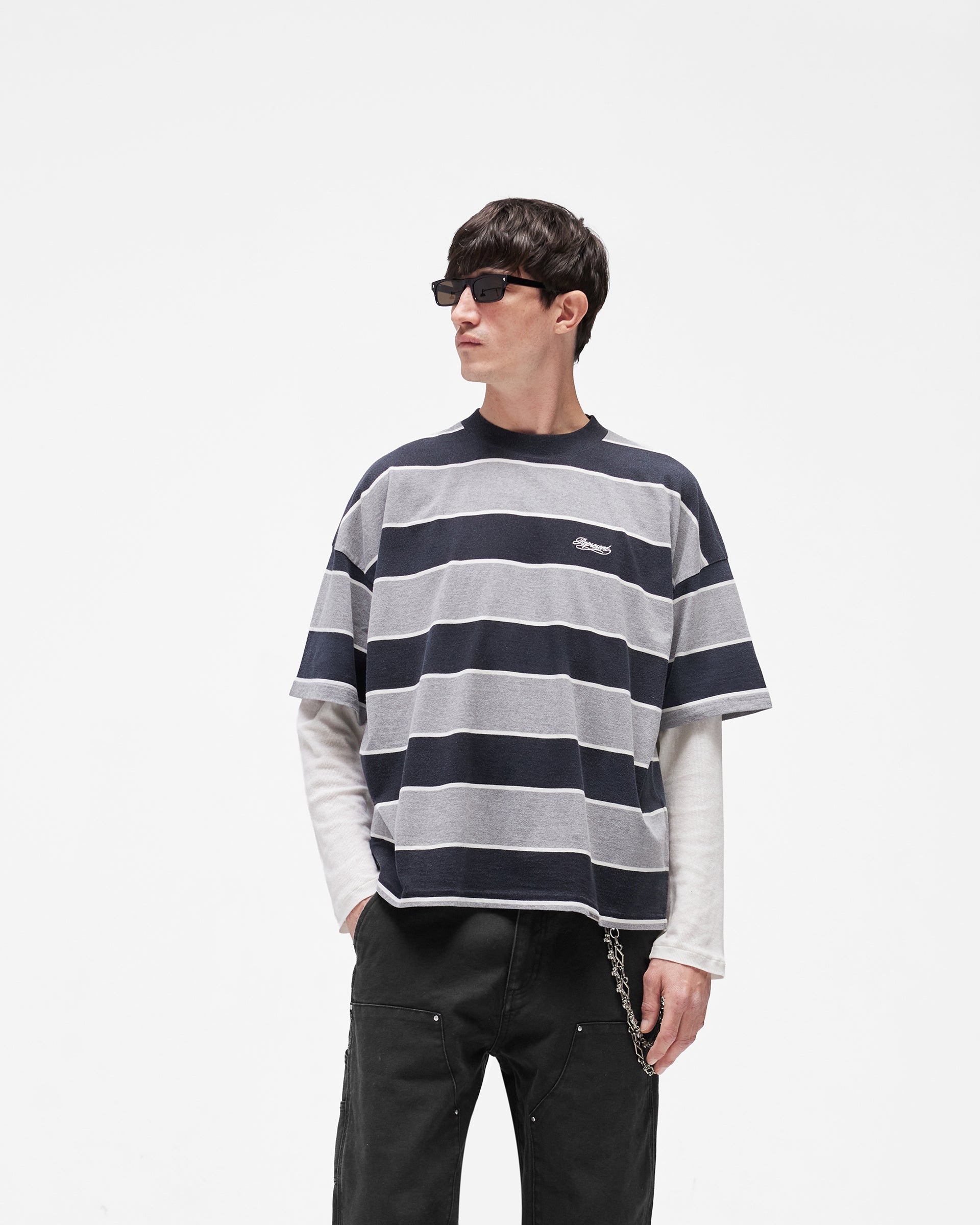 Calfornia Striped T-Shirt - Jet Black Grey Marl