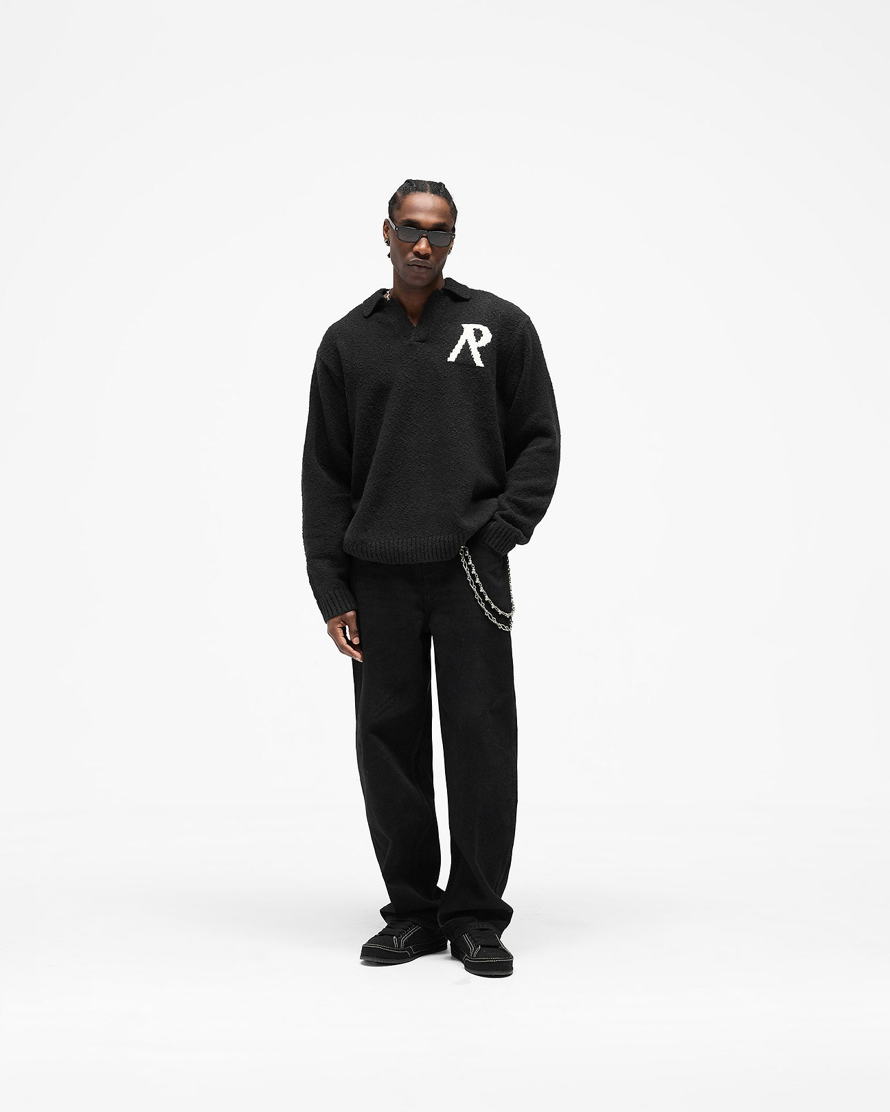 Knitted Boucle Polo Jet Black | Mens Sweaters | REPRESENT
