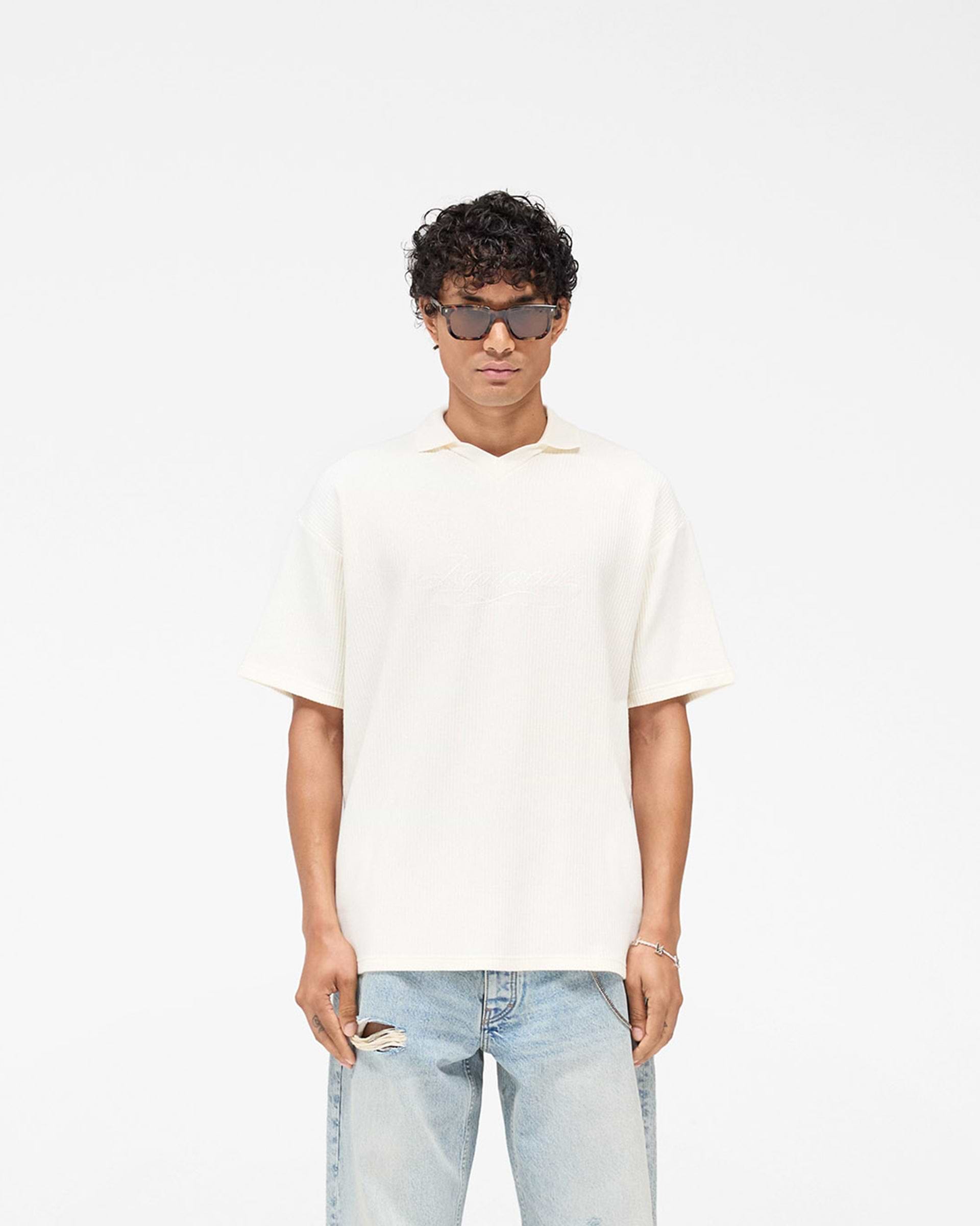 Ribbed Polo - Aged White