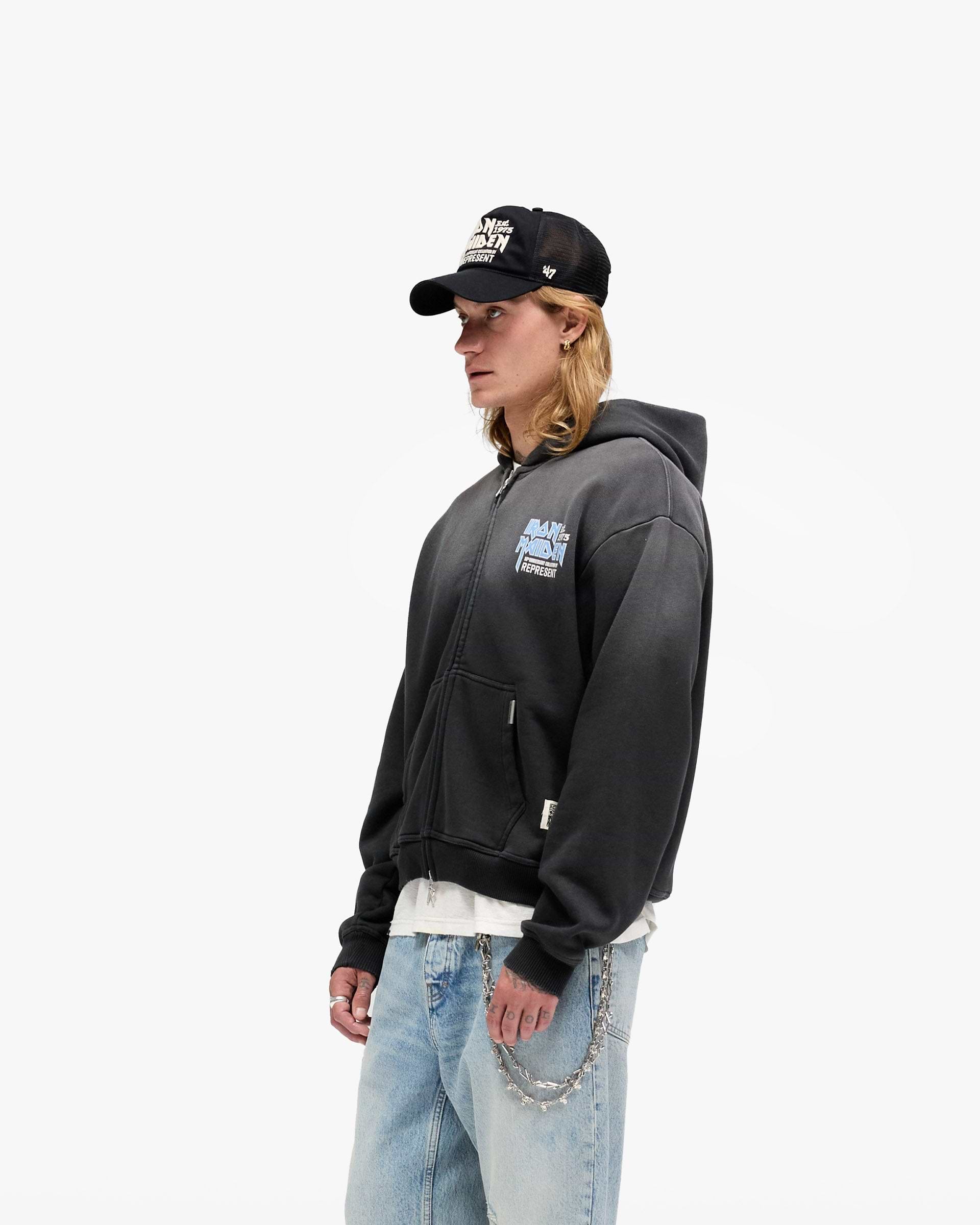 Represent X Iron Maiden Anniversary Zip Through Hoodie - Stained Black