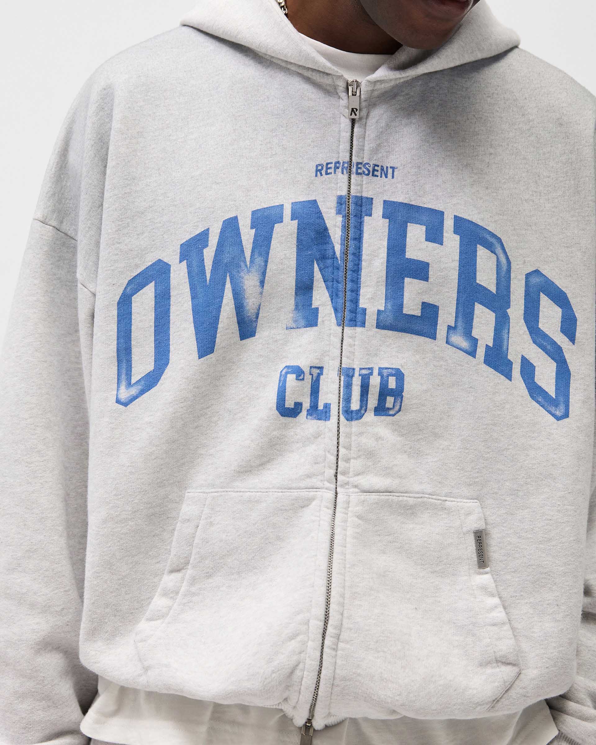 Represent Owners Club Zip Through Hoodie - Sprayed Ice Grey Marl