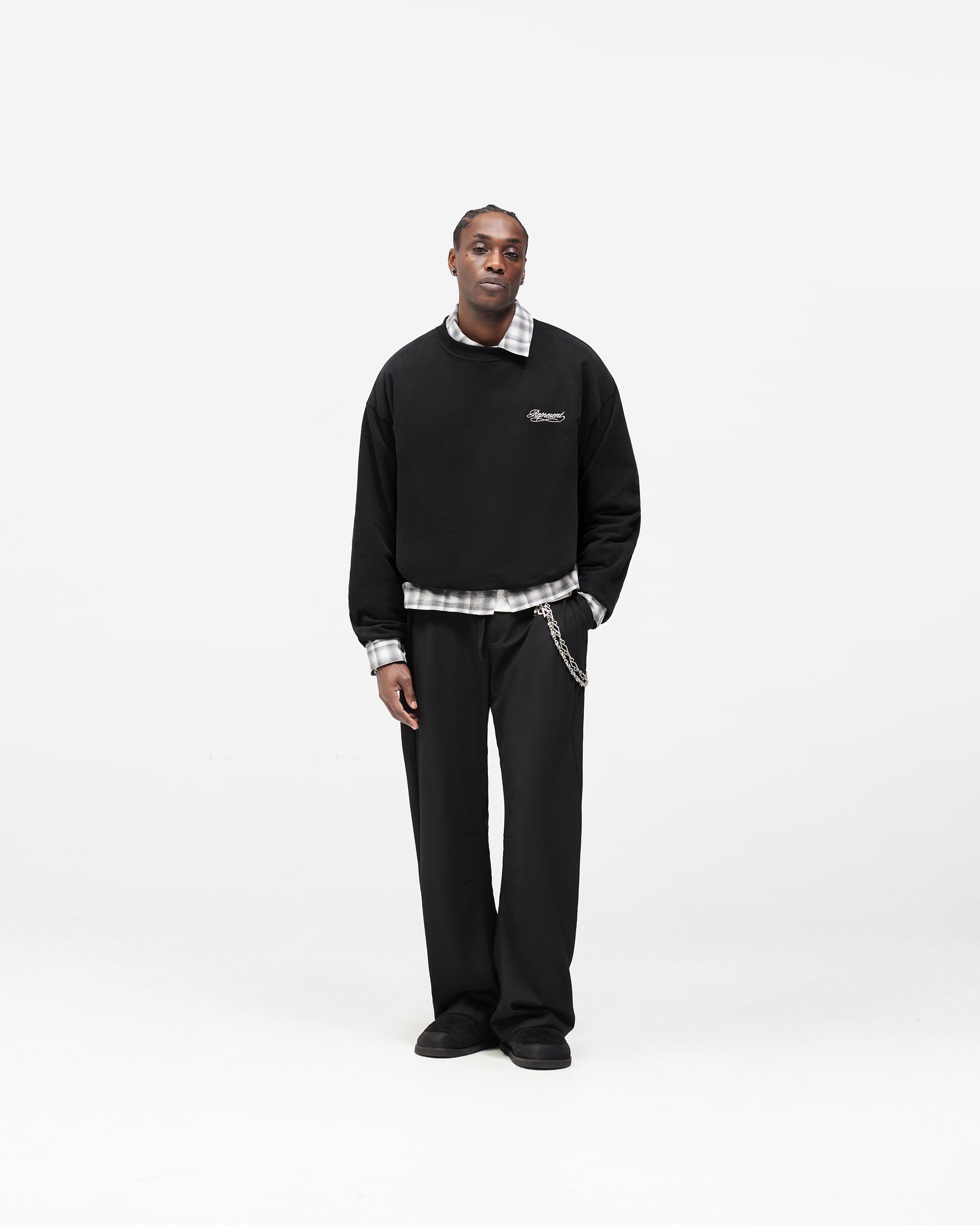Dual Layer Script Sweater - Jet Black