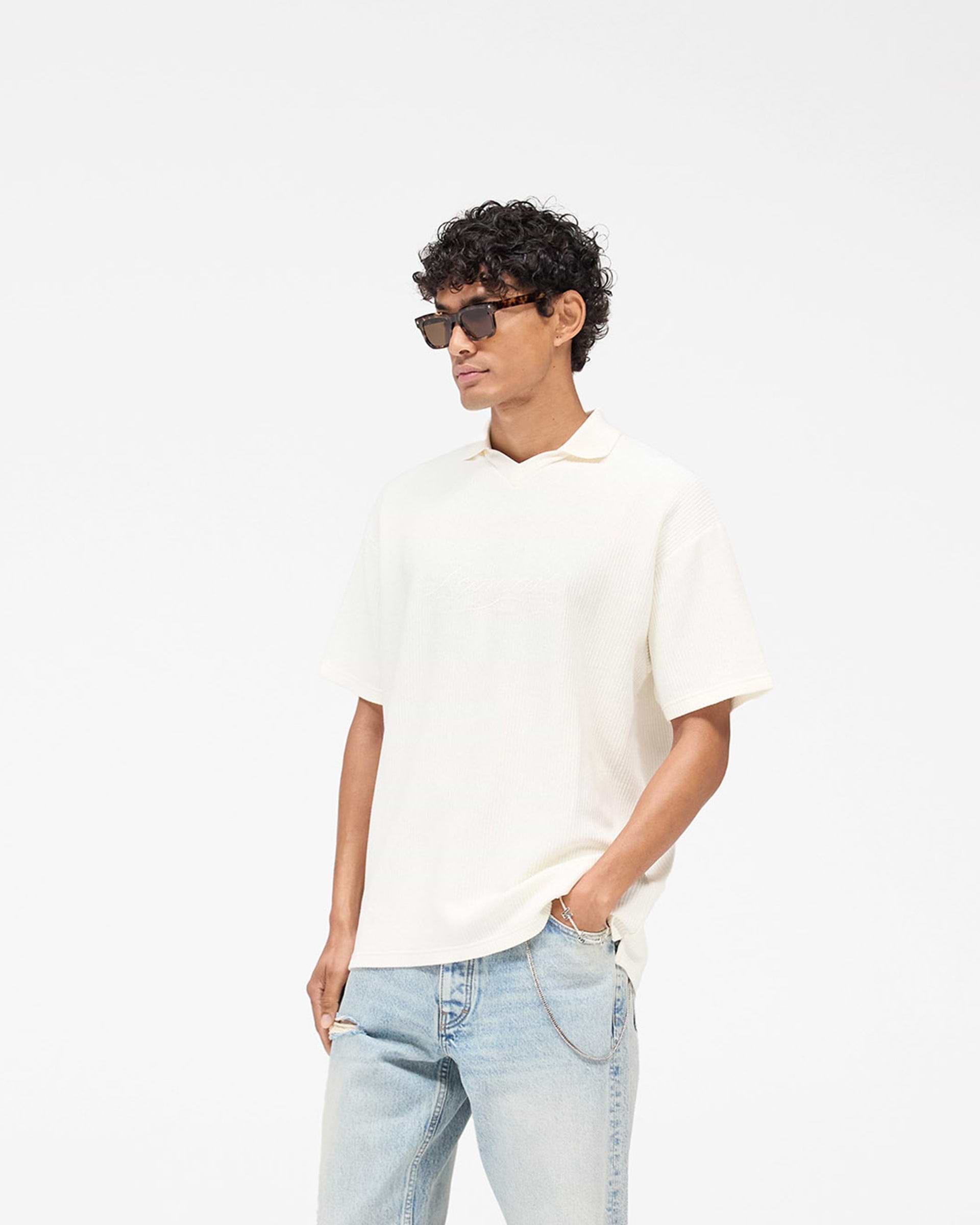 Ribbed Polo - Aged White