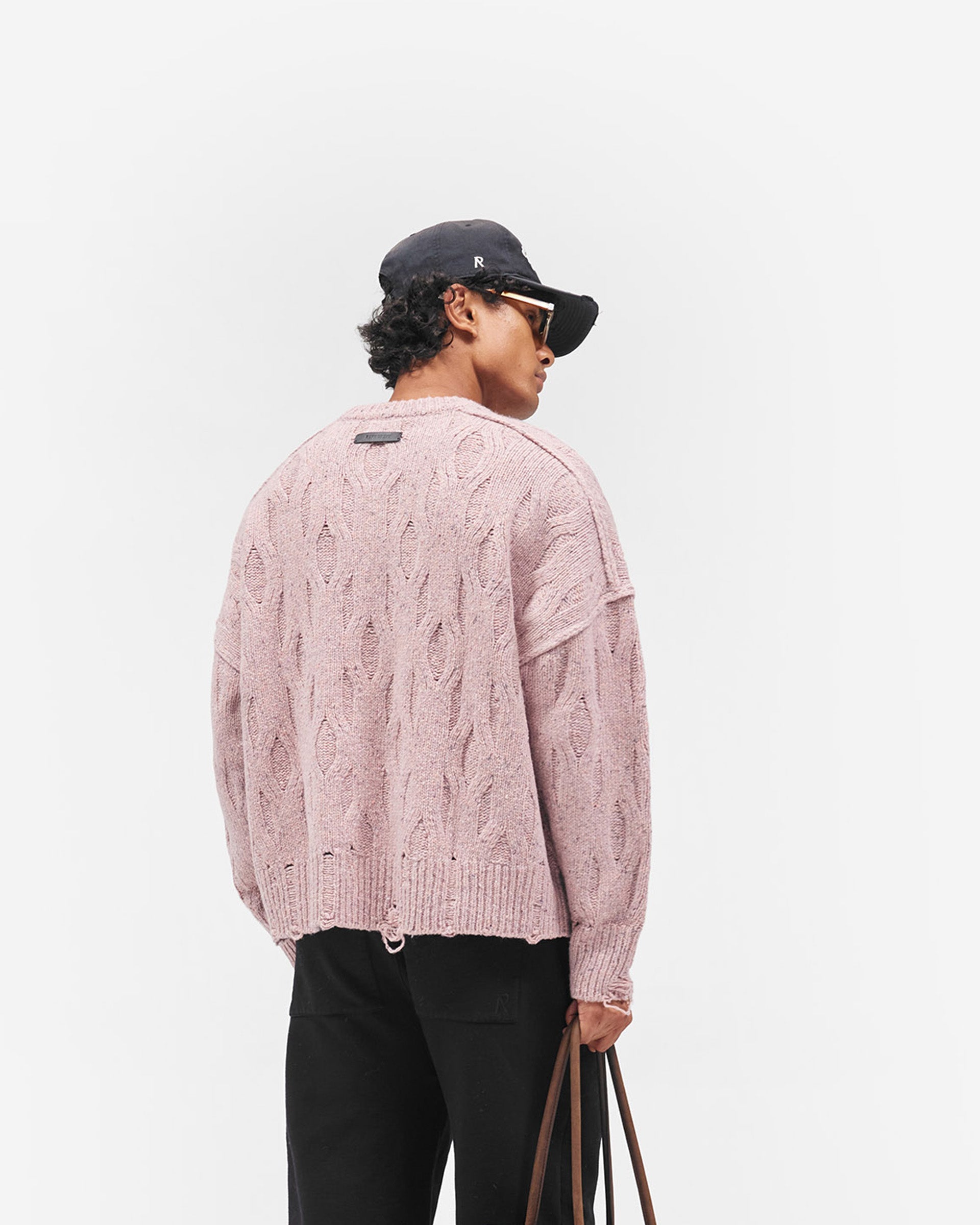 Distress Knit Sweater - Washed Pink