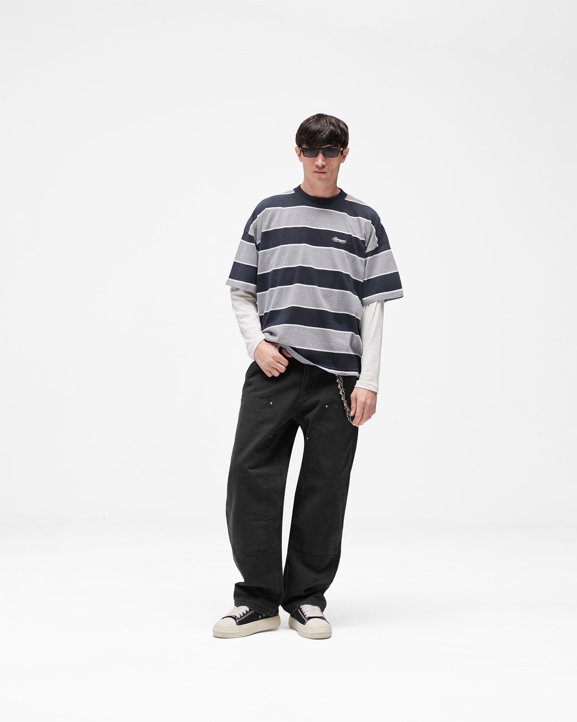 Calfornia Striped T-Shirt - Jet Black Grey Marl