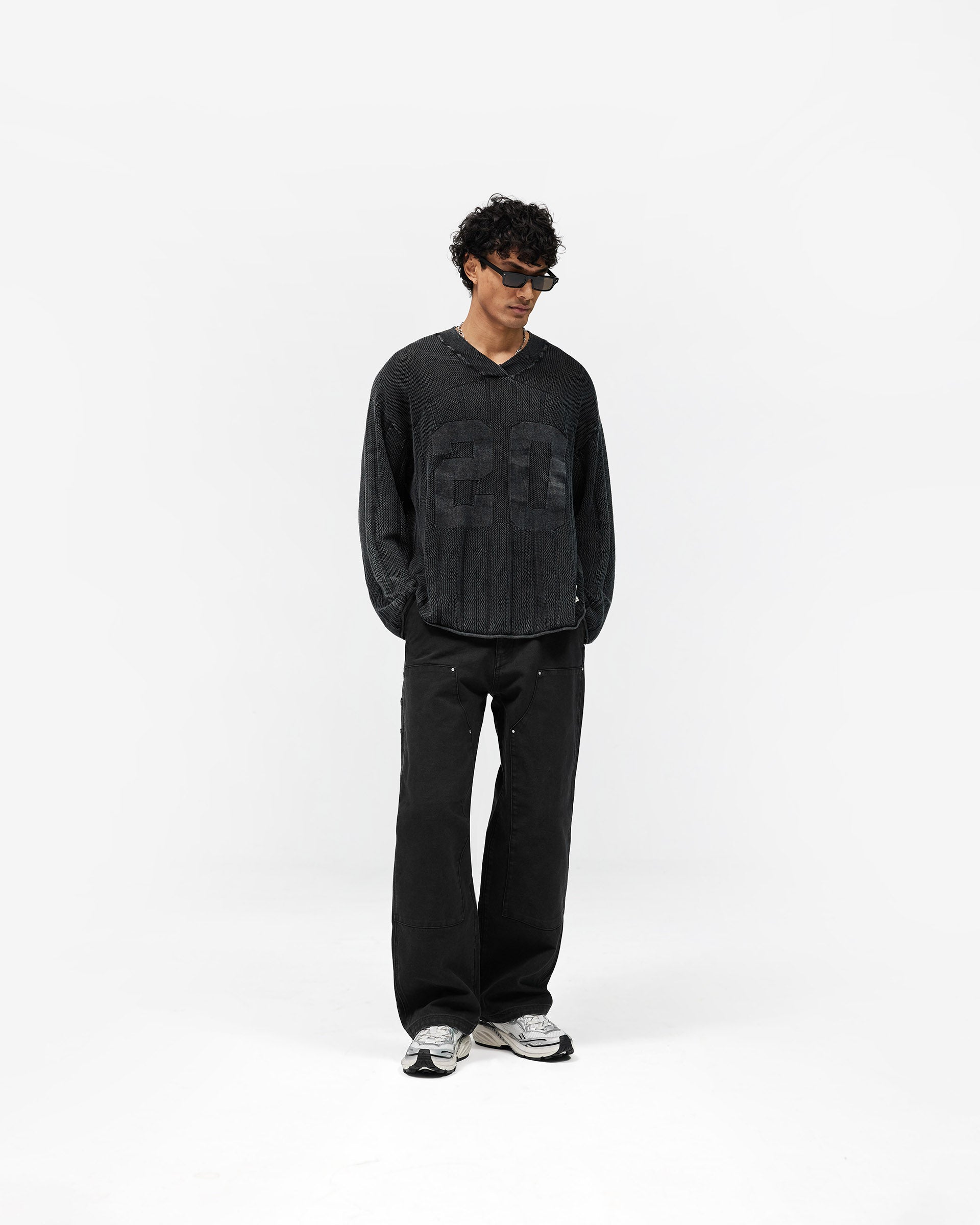 Knitted Varsity Long Sleeve Jersey - Vintage Grey