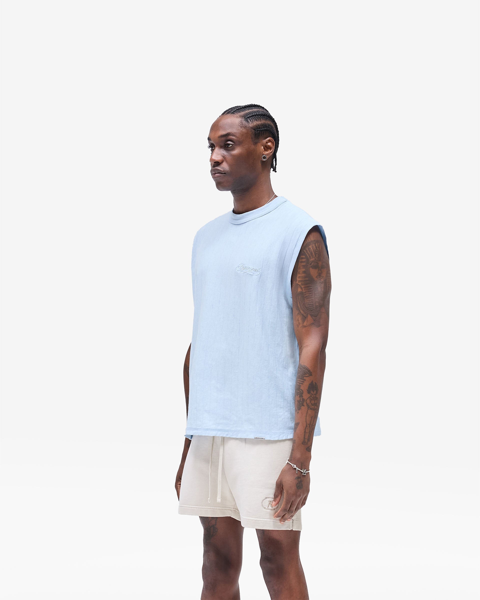 Slub Script Tank - Ice Blue