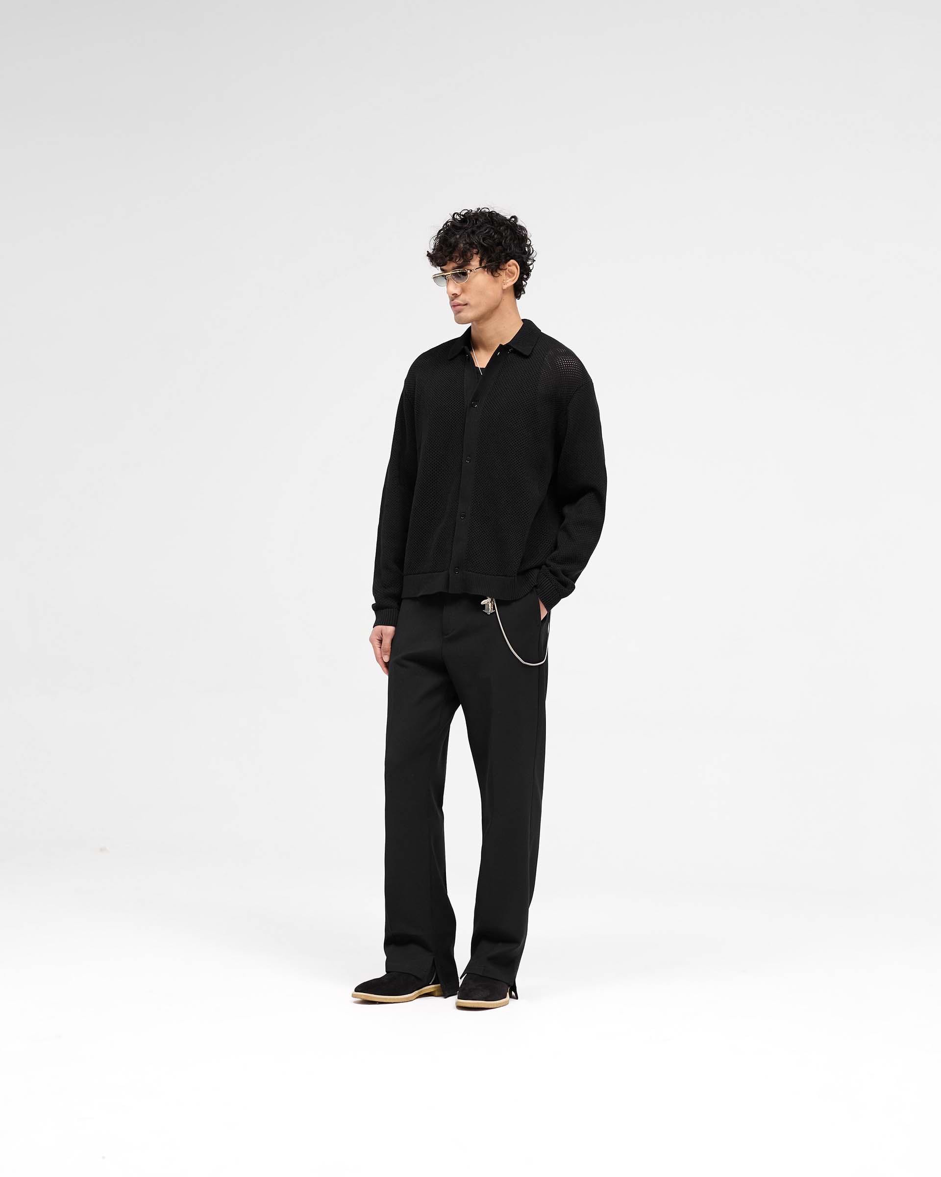Long Sleeve Mesh Knit Shirt - Jet Black