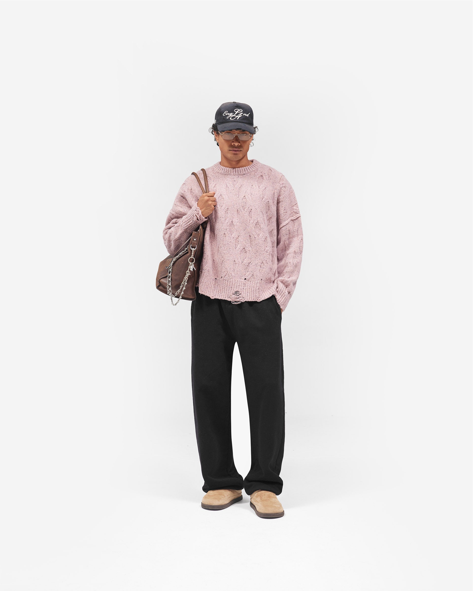 Distress Knit Sweater - Washed Pink
