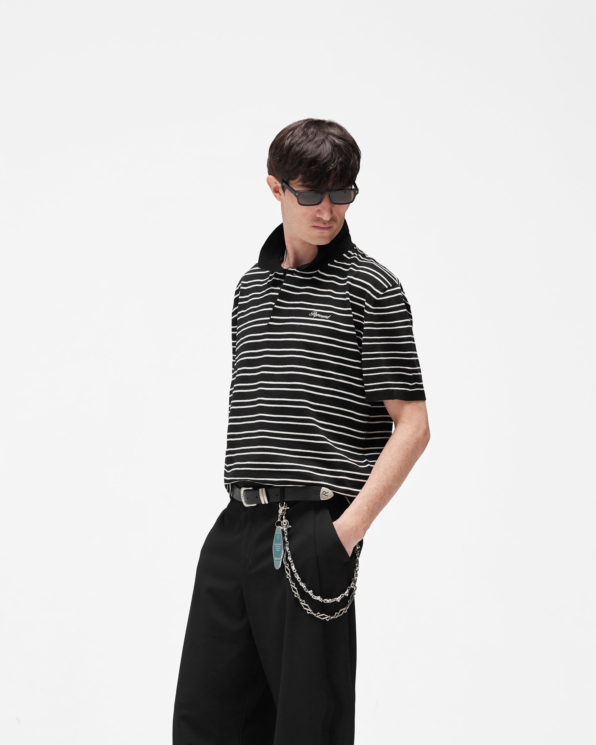 California Striped Knitted Polo - Jet Black