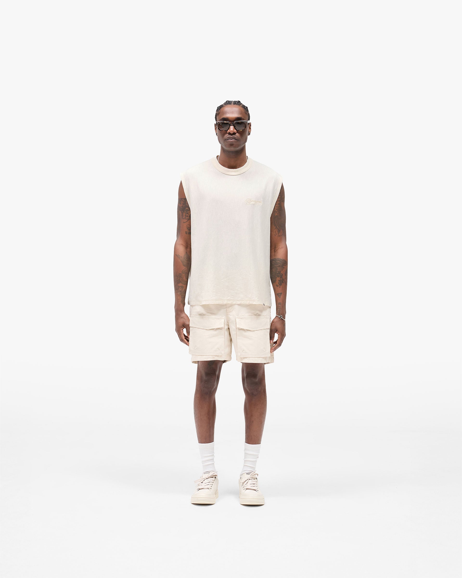Slub Script Tank - Aged White