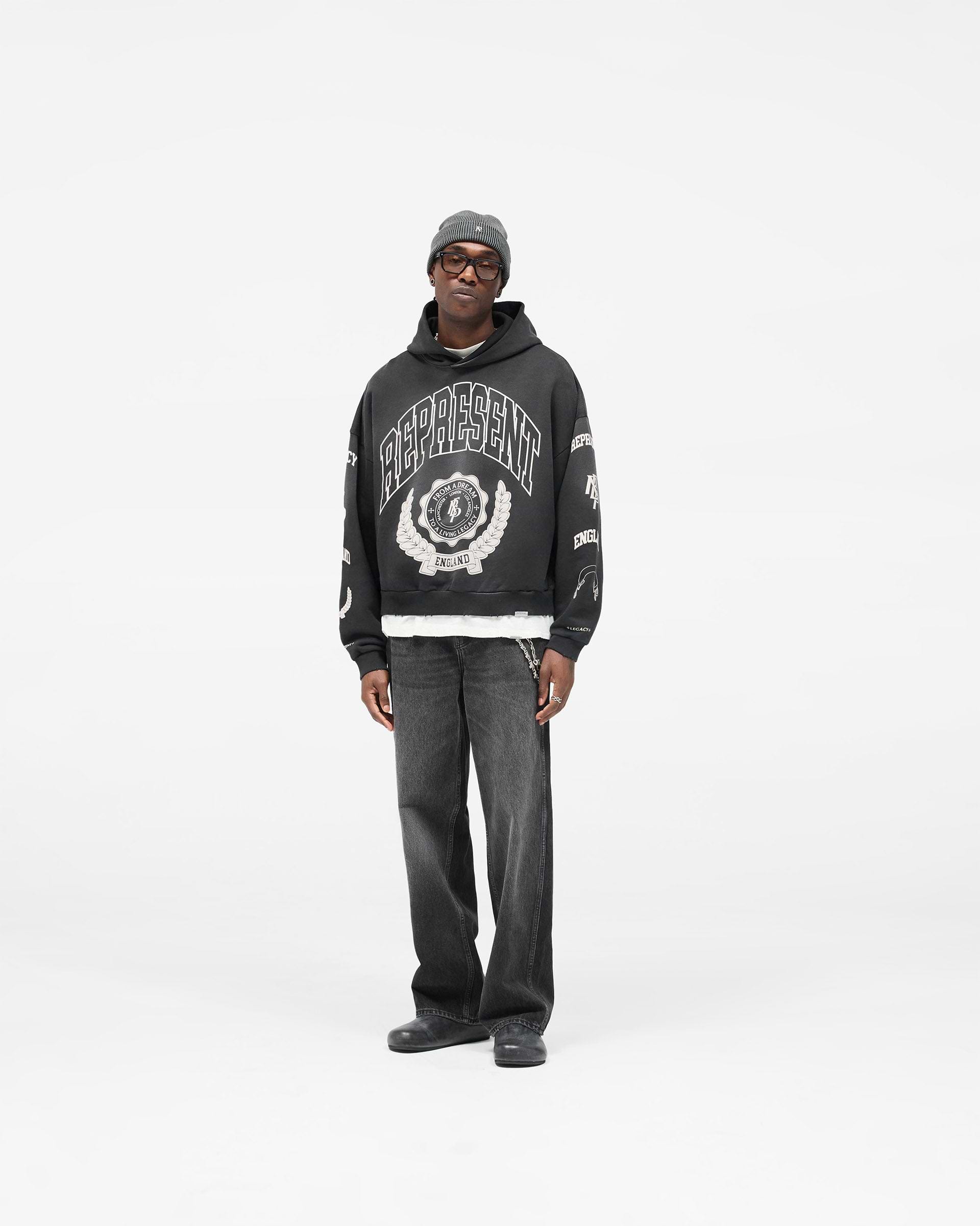 Represent Legacy Crest Hoodie - Stained Black