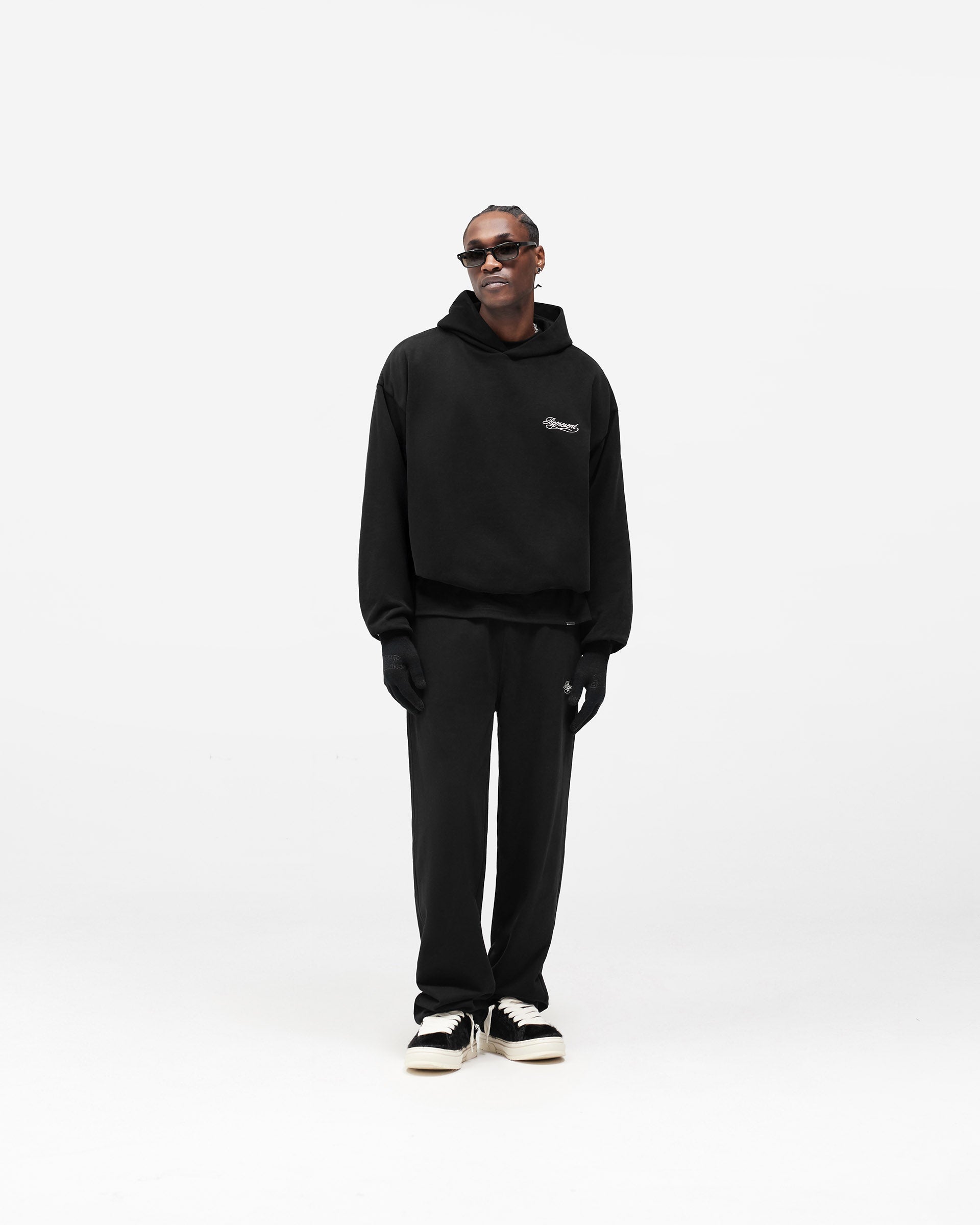 Dual Layer Script Hoodie - Jet Black